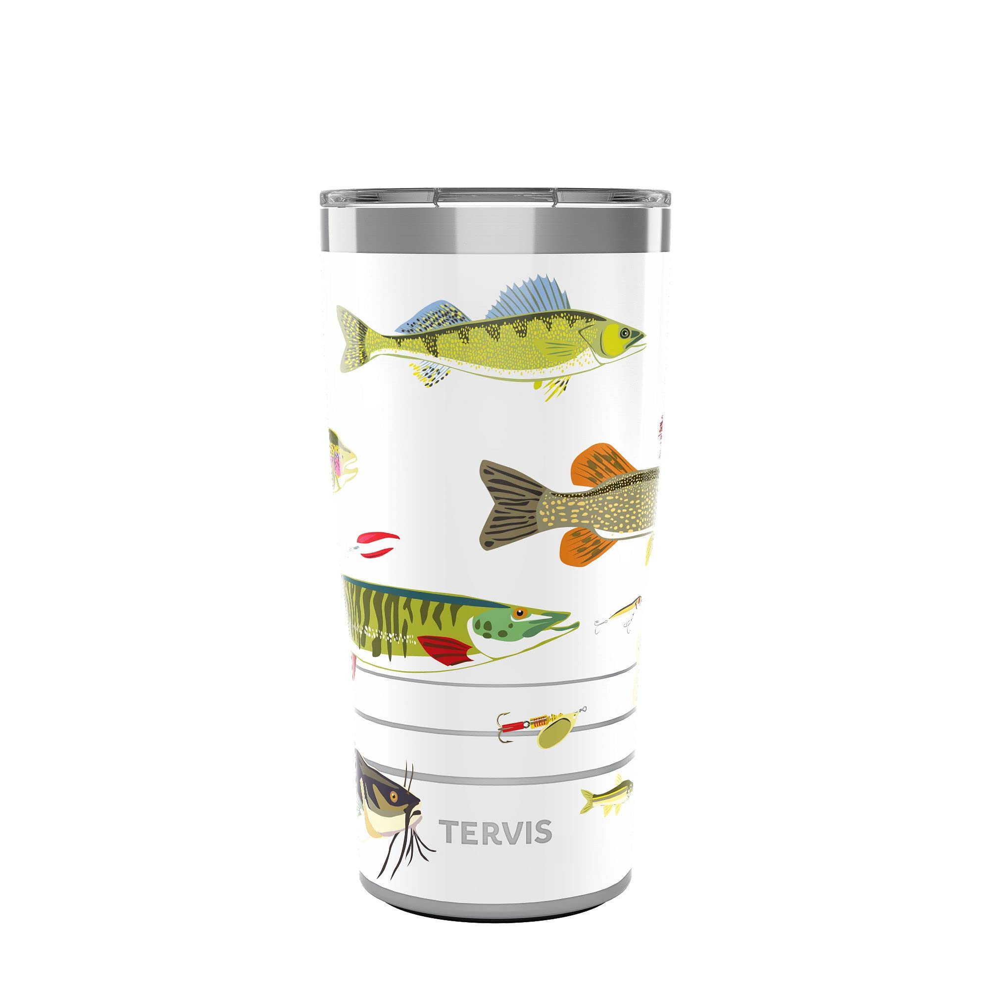 Tervis Traveler Freshwater Fish and Lures Triple Walled Insulated Tumbler Travel Cup Keeps Drinks Cold & Hot, 20oz, Stainless St