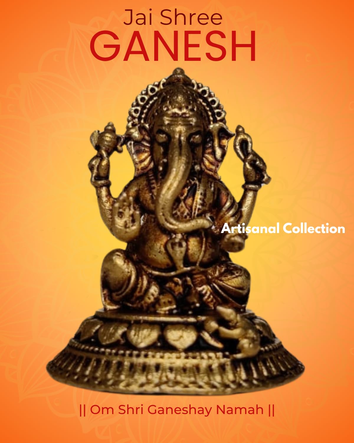 Artisanal Collection Pure Brass Lord Ganesha Idol For Home Decor, Car Dashboard & Pooja Room - Small Ganesh Ji Ki Murti Figurine