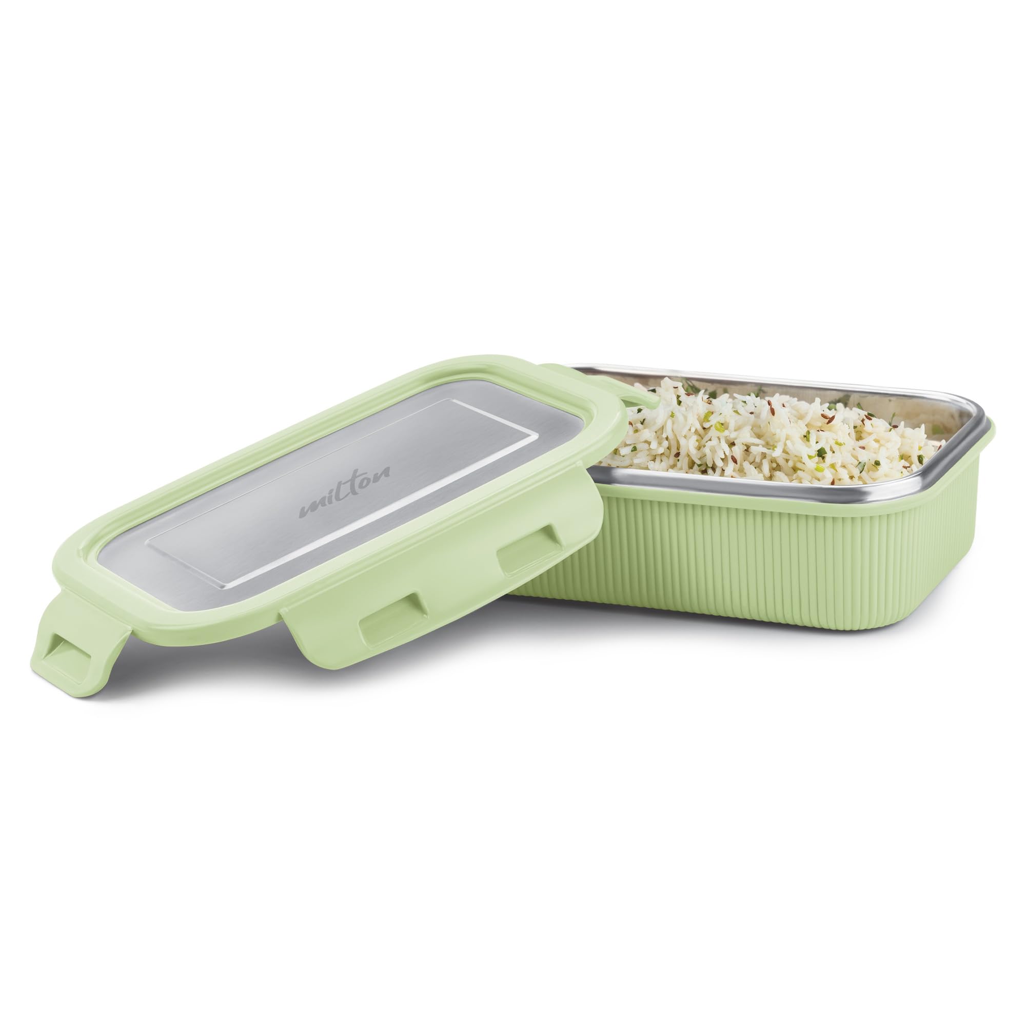 Milton Cool Touch Rectangular 600 Stainless Steel Container, 580 Ml, Green | Microwave Safe | Food Grade | Bpa Free | Refrigerat