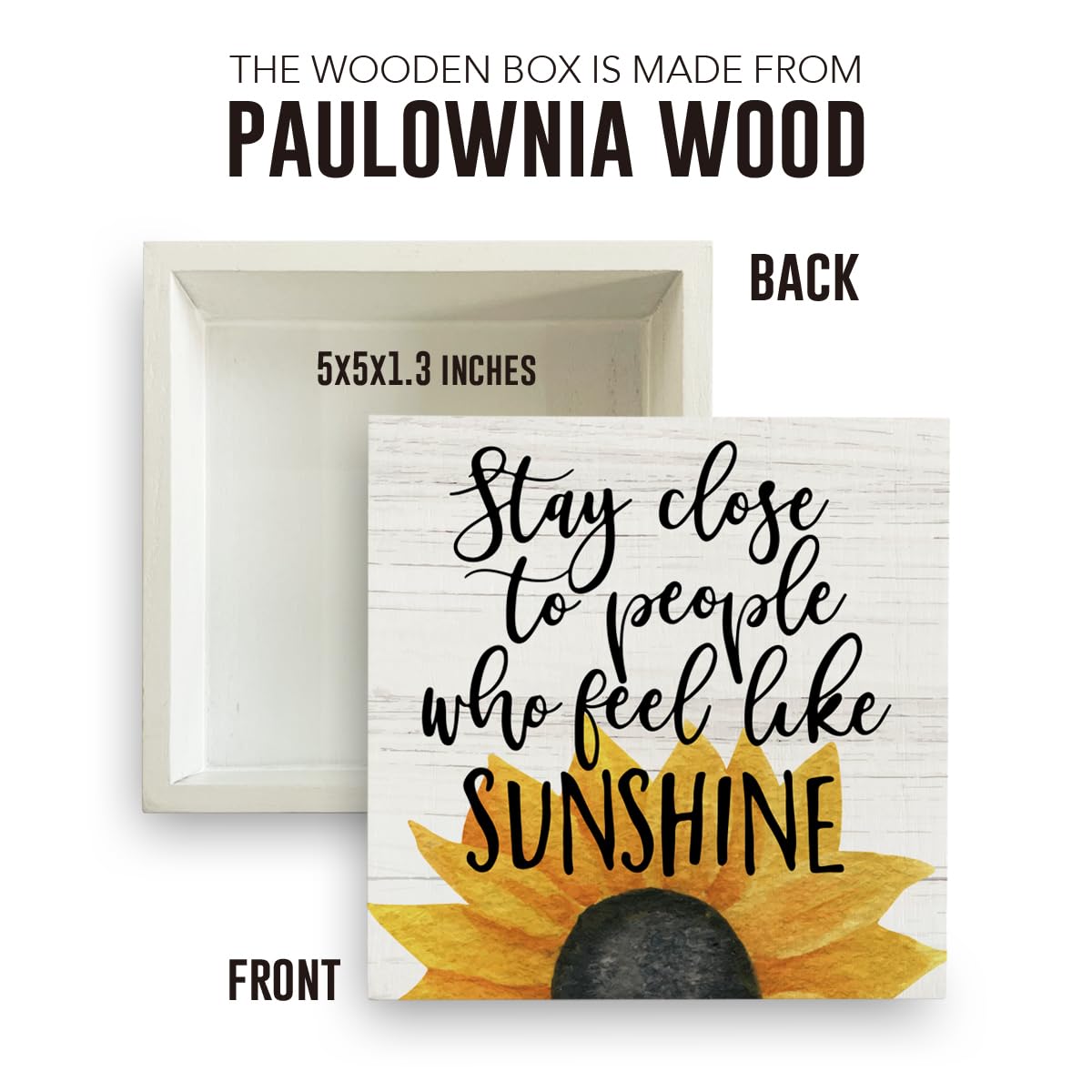 Farmhouse Sunshine Sunflower Wooden Box Sign Rustic Country Sunflower Box Sign Wood Sign Decor Summer Square Wood Sign Home Desk