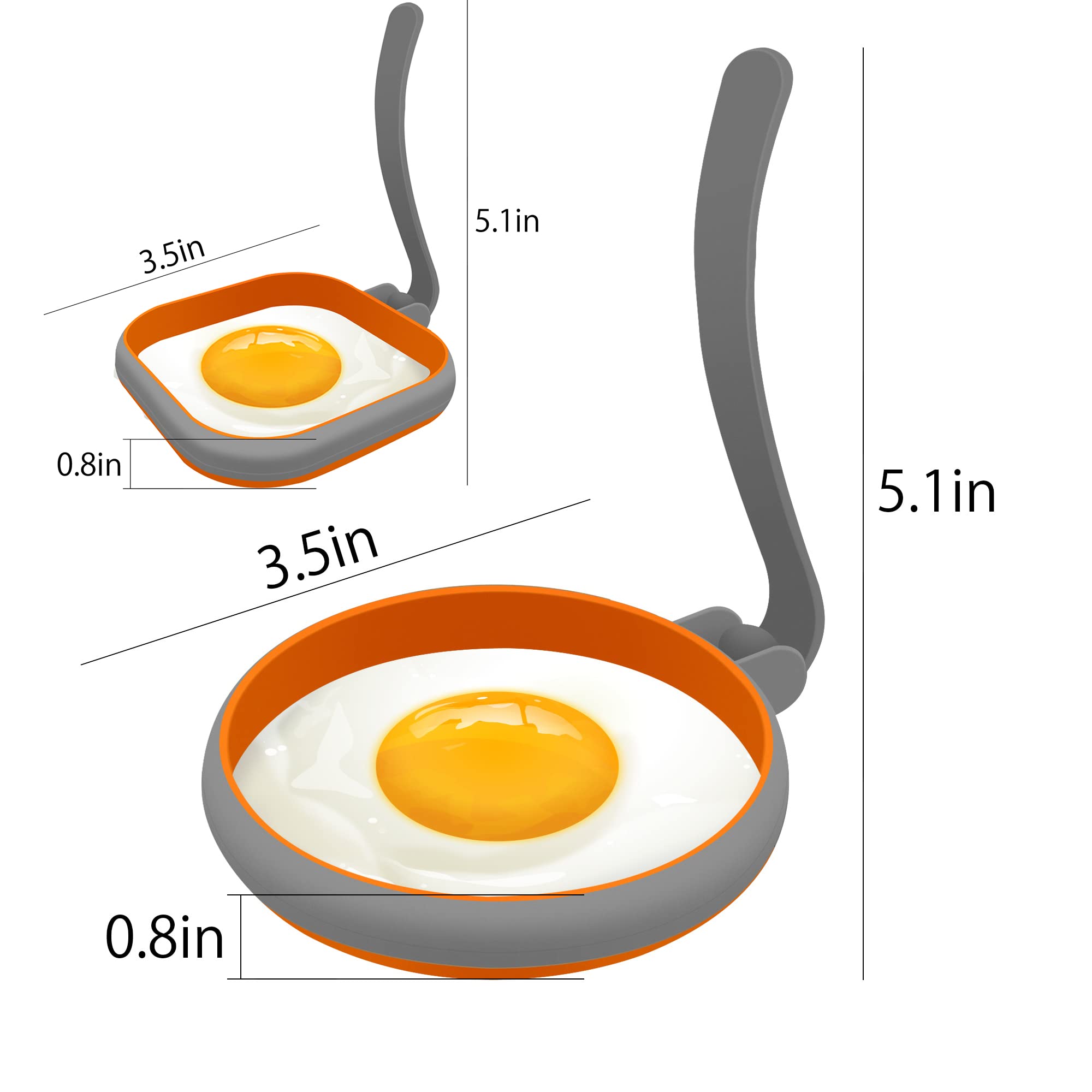 GOYLSER Silicone Egg Molds Set of 4 - Nonstick Pancake Rings in Gray, Includes 2 Round & 2 Square Shapes for Kids Cooking