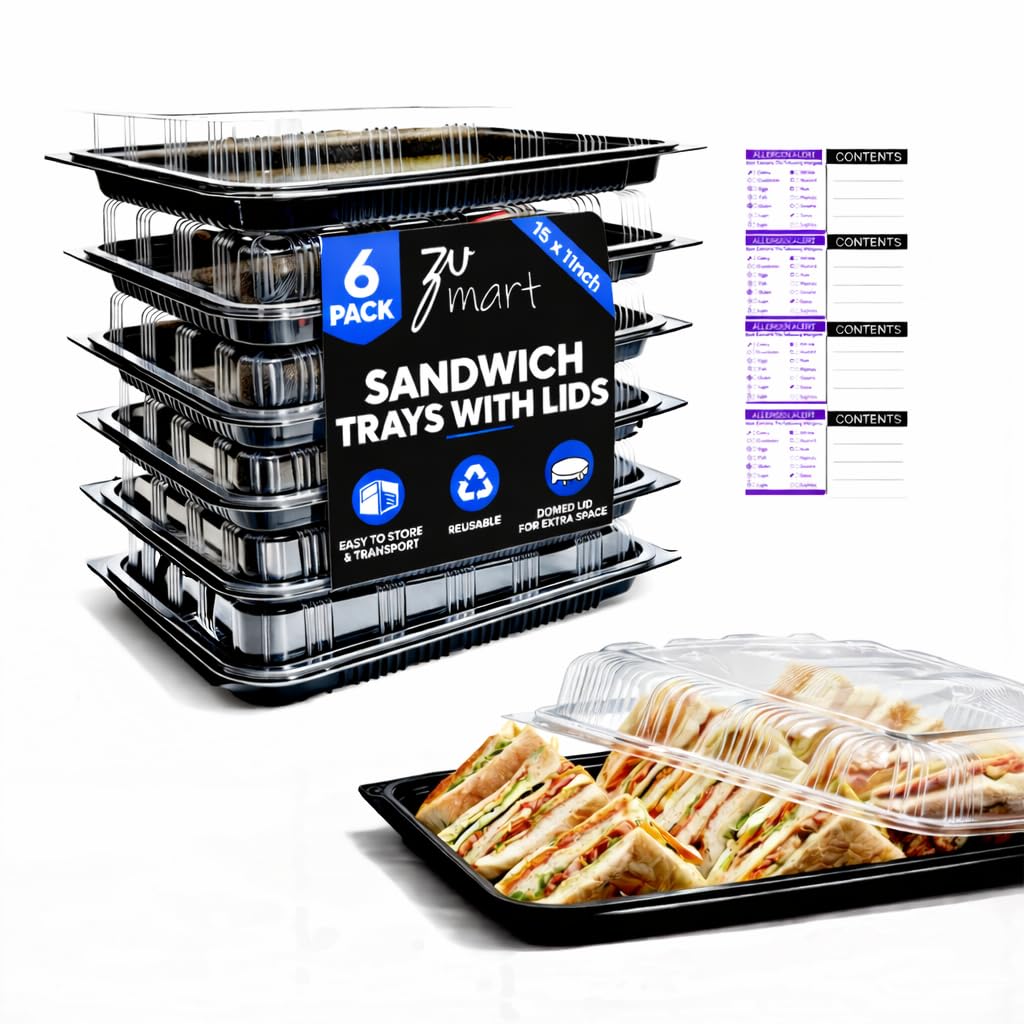 Zumart 6 Pack Catering Trays with Lid - 15 Serving Trays with Lids - Reusable Serving Platter With Lid for Catering, Buffet, Pic