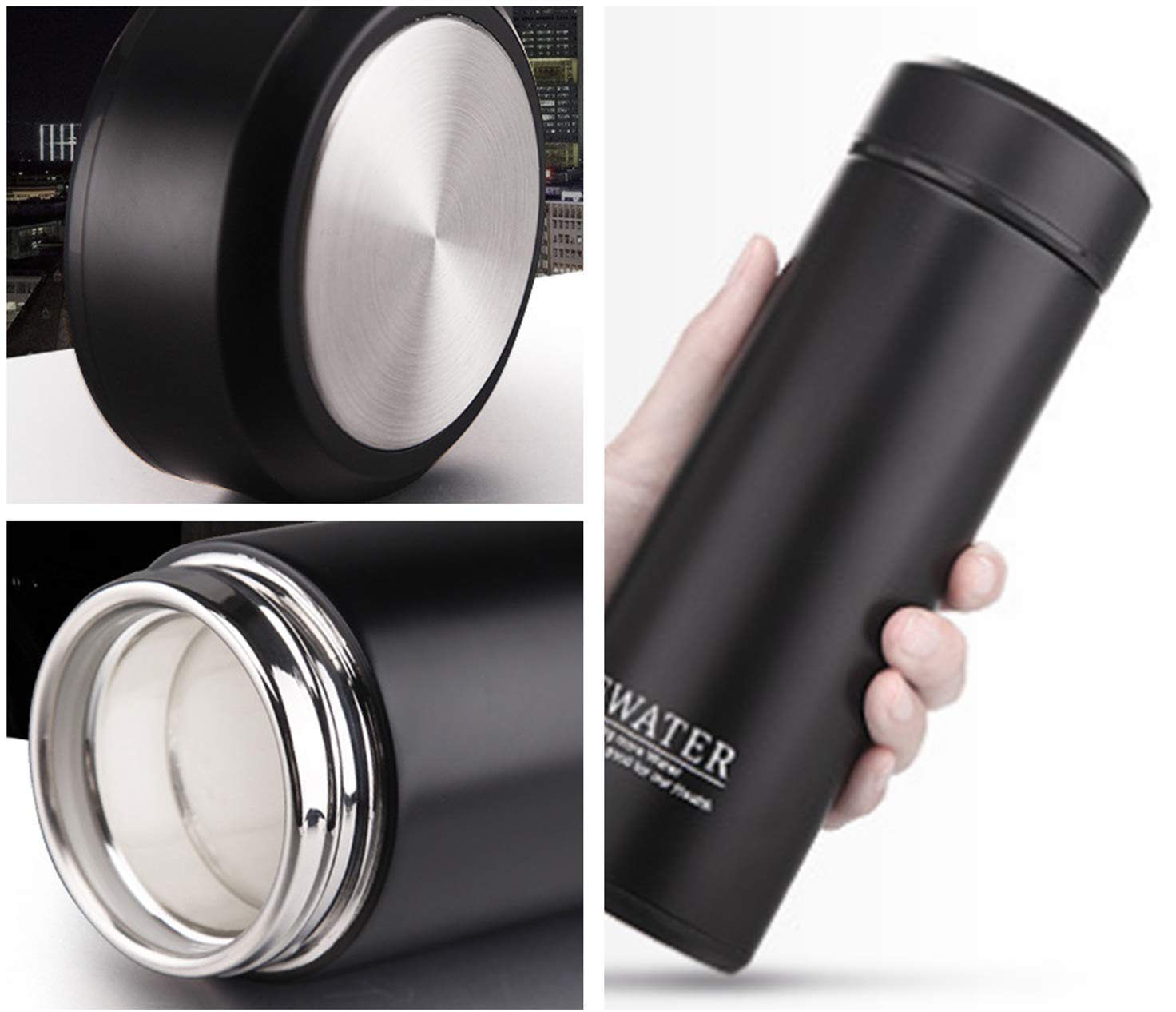 Glass Liner Vacuum Flask Stainless Steel Water Bottle Insulated Travel Coffee Mug,11Oz,9Oz Available(11Oz, Black)