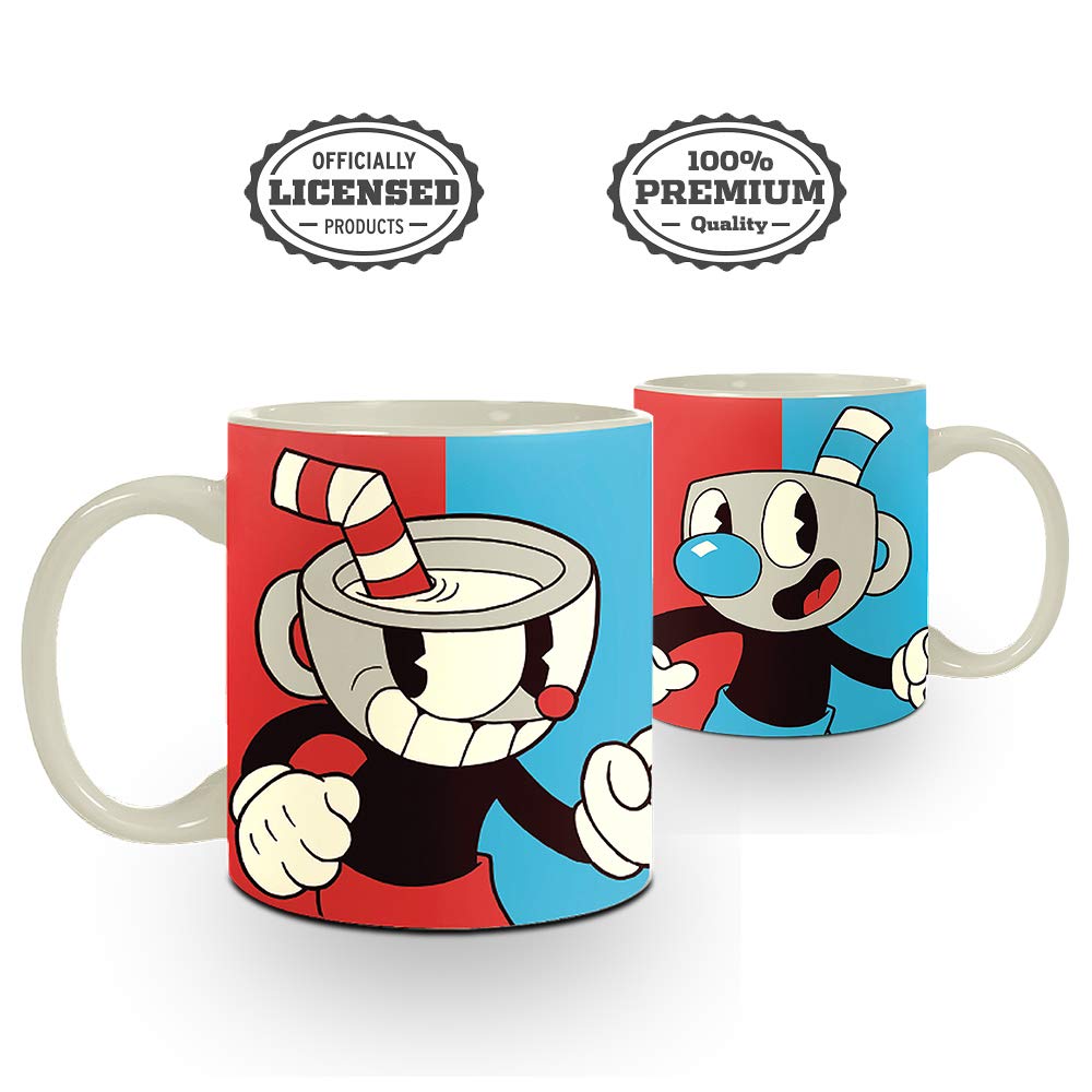 JUST FUNKY Cuphead & Mugman Coffee Mug [16 oz.] Ceramic Gamer Cup, Tea Mug, Hot or Cold Drinks