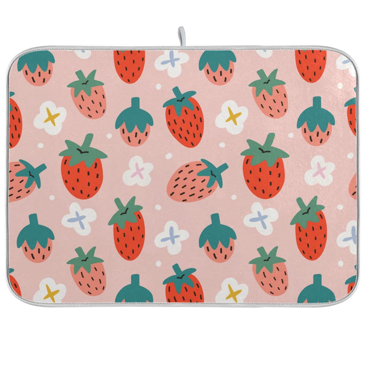 Pink Strawberry Dish Drying Mat For Kitchen Fruits Flowers Microfiber Drying Mats Absorbent Reversible Dish Pad Medium Dish Drai