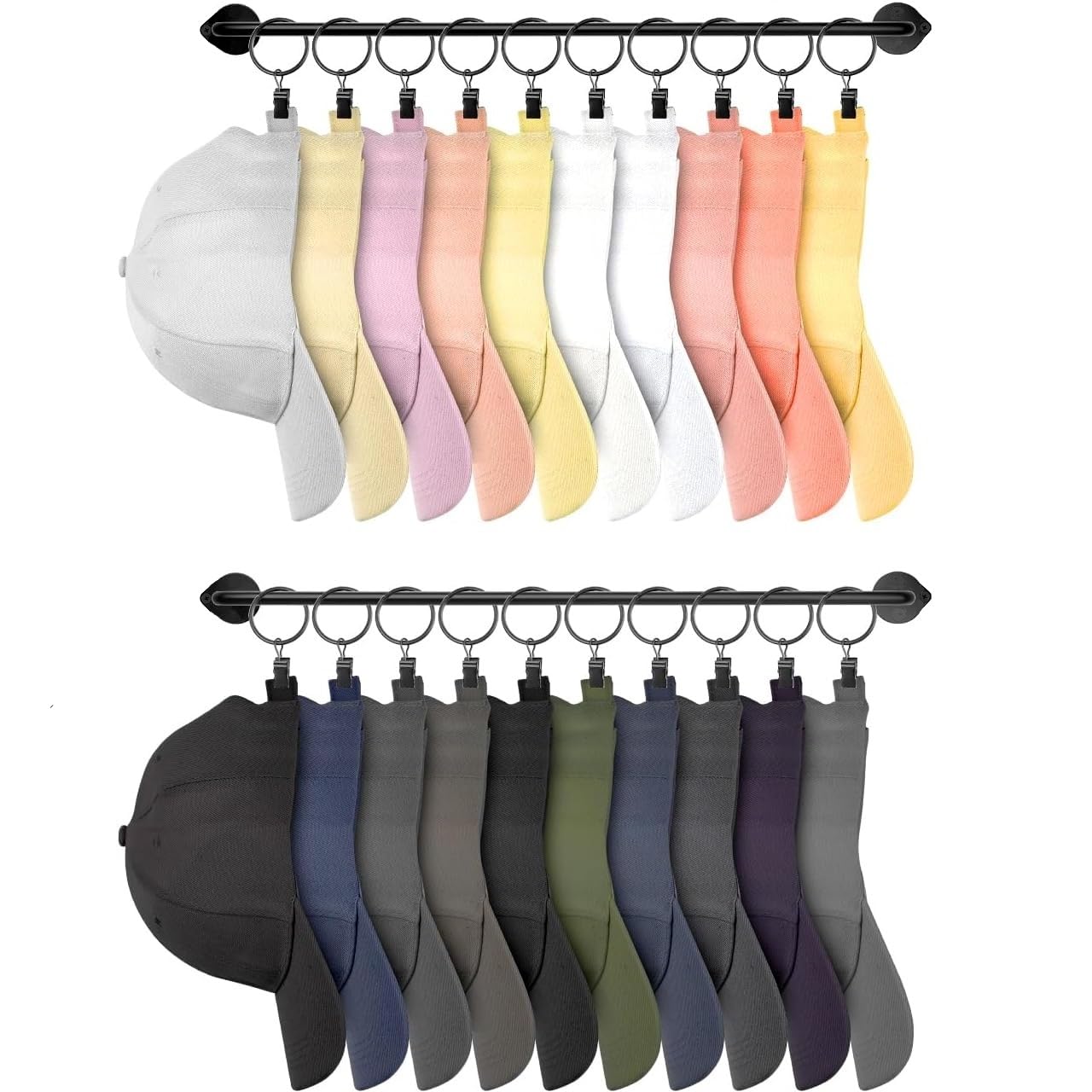 Viklluyr Hat Wall Rack Cap Organizer: Baseball Hat Racks Display Holder With 20 Hooks - Modern Metal Black Hats Storage Wall Mou