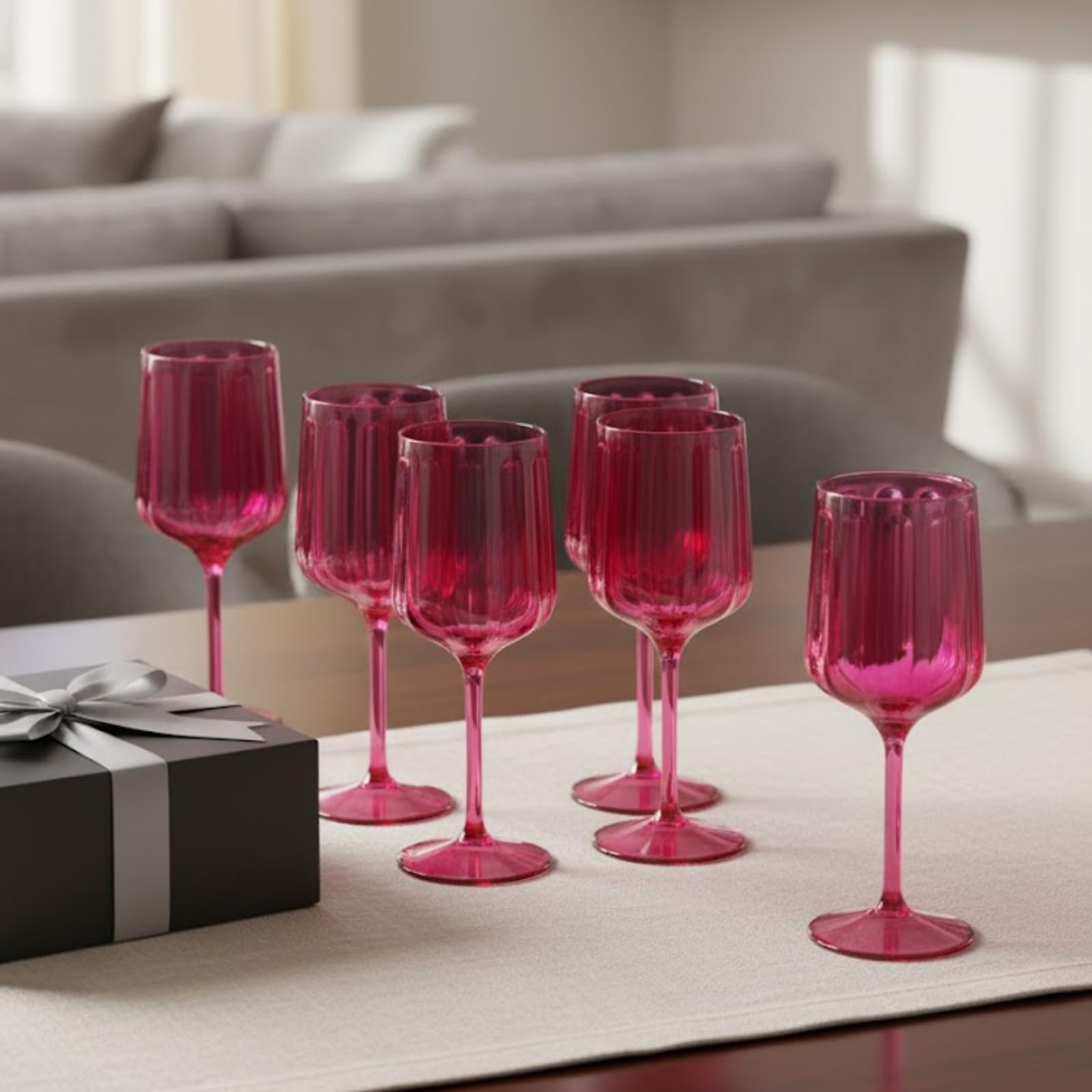 Khen Acrylic Lucia Stemmed Goblets -  Set of 6 |14oz | Coral