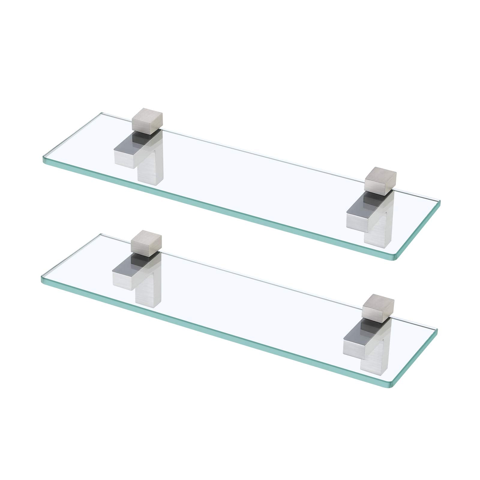 KES Glass Shelf for Bathroom, 15.8-Inch Bathroom Wall Shelf with Rectangle Tempered Glass and Brushed Nickel Bracket, 2 Pack, BG