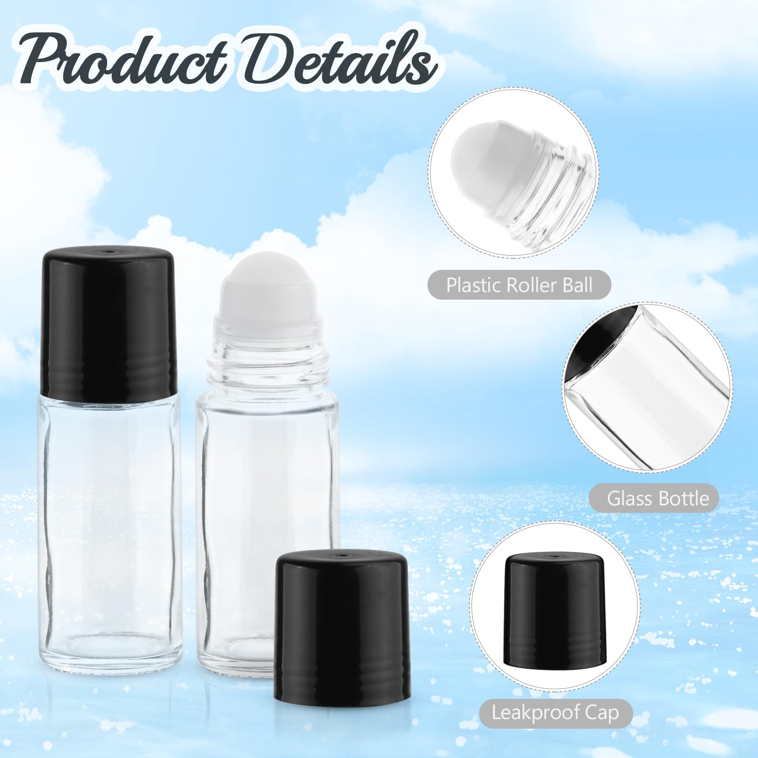 Mirrline 10 Pcs 50ml/1.7oz Roller Bottle Refillable Glass Roll On Bottles with Plastic Roller Balls & Lids for DIY Deodorant Ess
