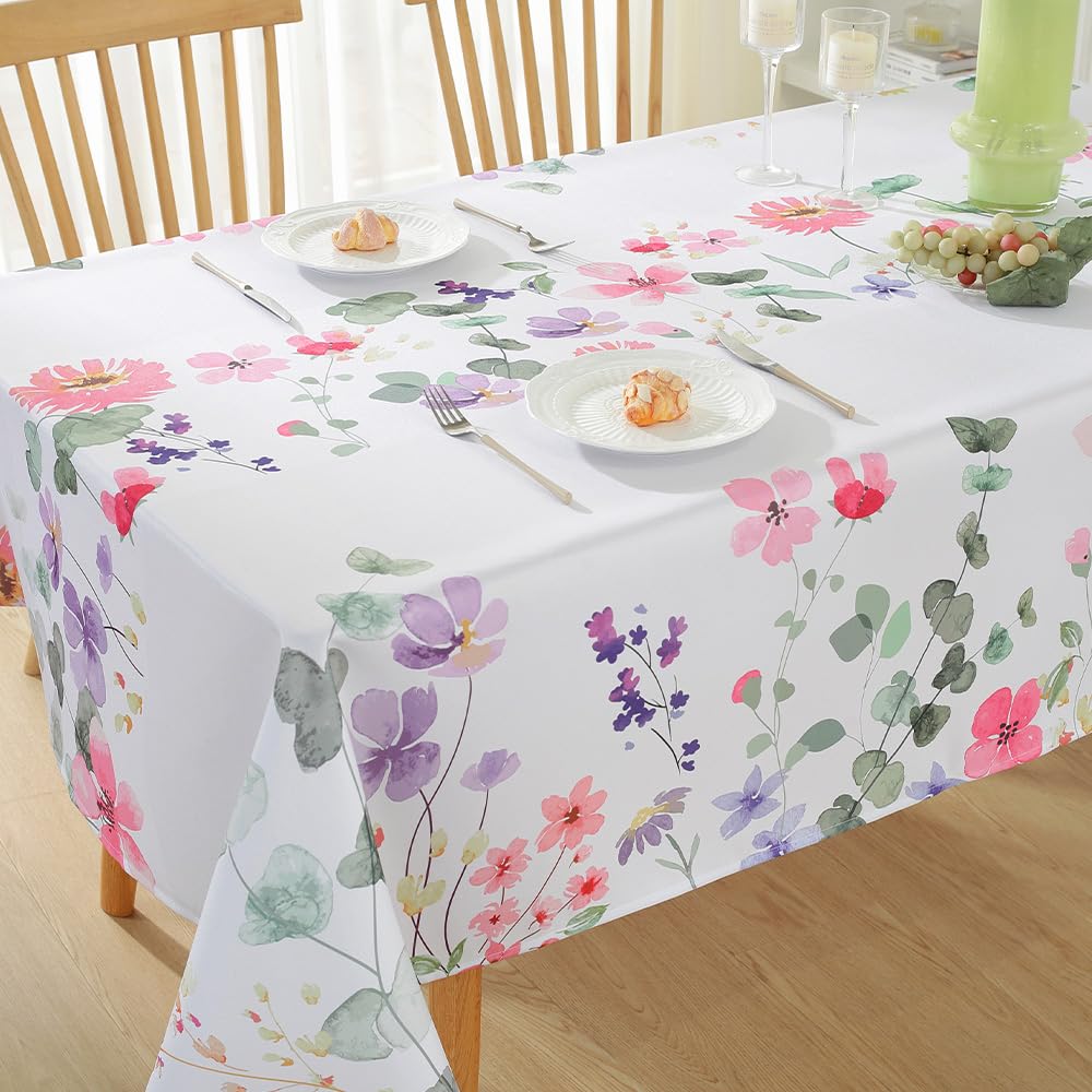 Matirug Summer Spring Tablecloth Rectangle 60X120 Inch, Pink Daisy Flower Waterproof Polyester Table Cloth, Floral Spill Proof S