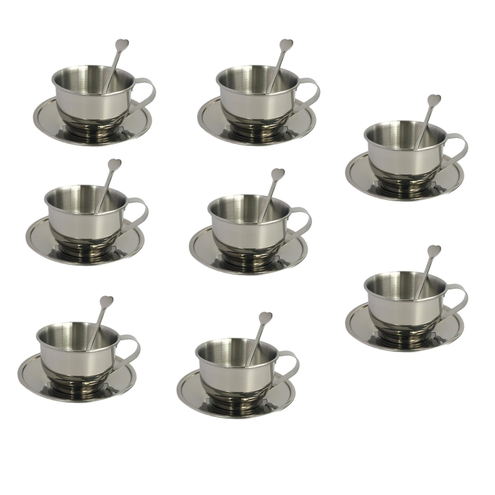 CiCixixi 8 Packs Stainless Steel Coffee Cups 5.75 Oz Coffee Mugs with Spoon and Saucer Espresso Cups Cups Mugs for Coffee, Latte