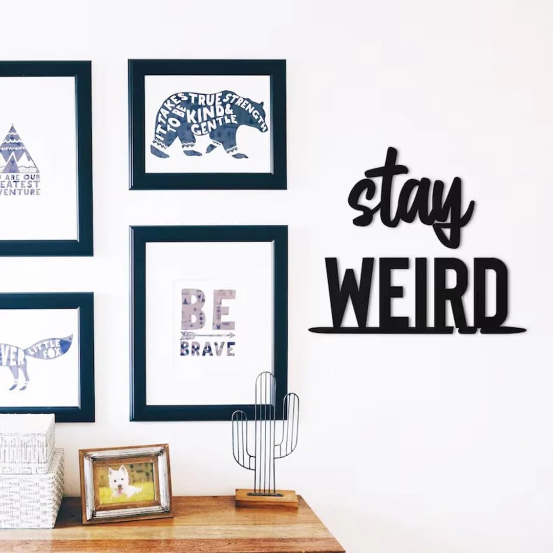 7 Decore Stay Weird Weirdly Wonderful Wood Wall Decor - Medium Size 13.5cm W x 60cm H, Sparkle Touch Matt Finish, Made in India