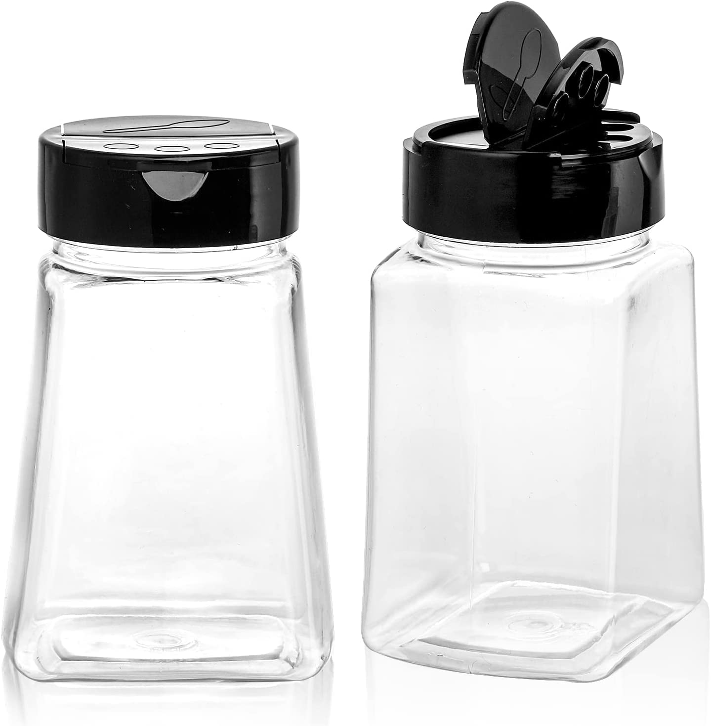 Tebery 24 Pack Clear Plastic Spice Jars with Black Flap Cap, 9OZ Seasoning Jars Storage Container Bottle To Pour Or Sifter Shake