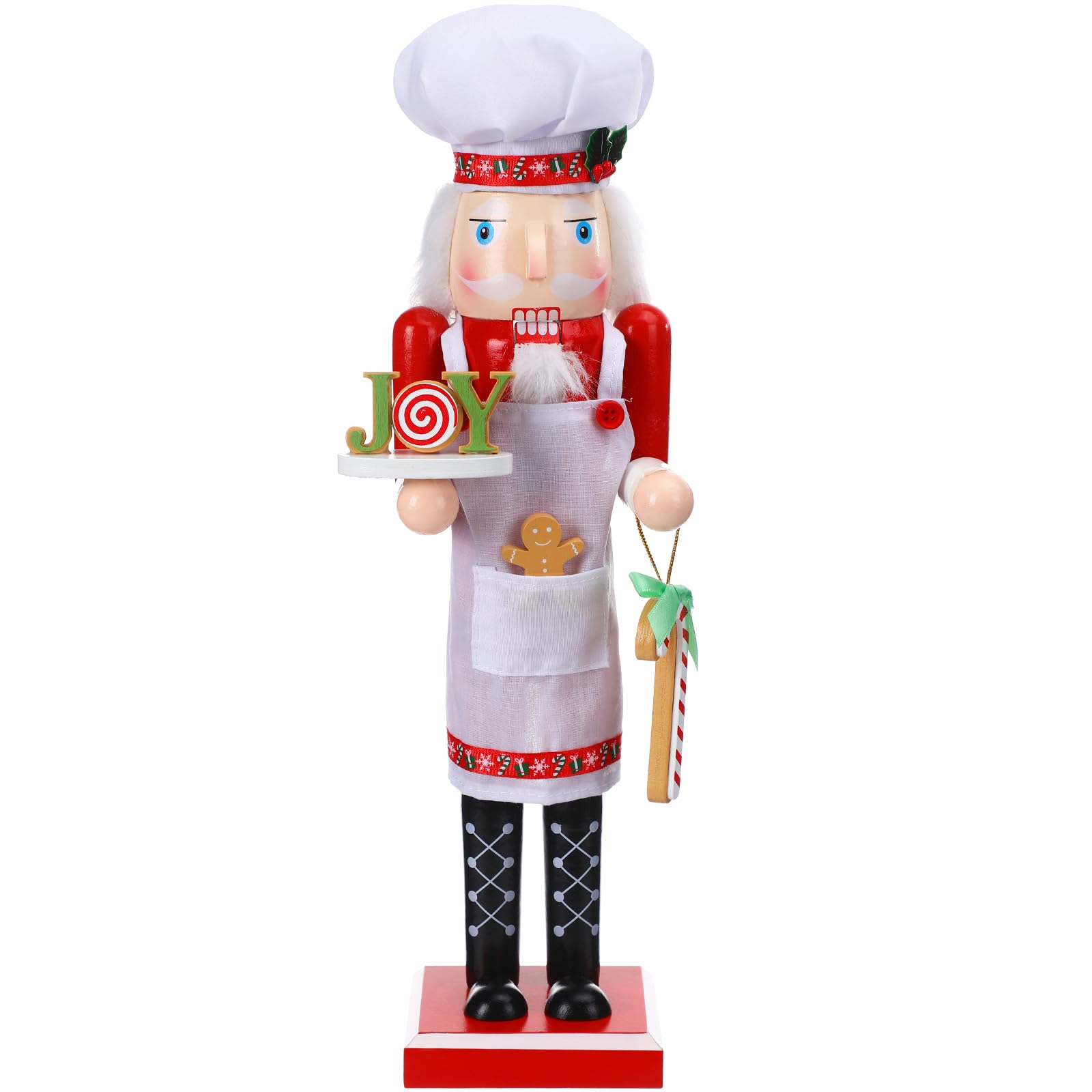 Blosssound 15 Inch Christmas Chef Nutcracker Decorations Wooden Chef Hat Nutcracker Figurine Apron Gingerbread Candy Design Xmas