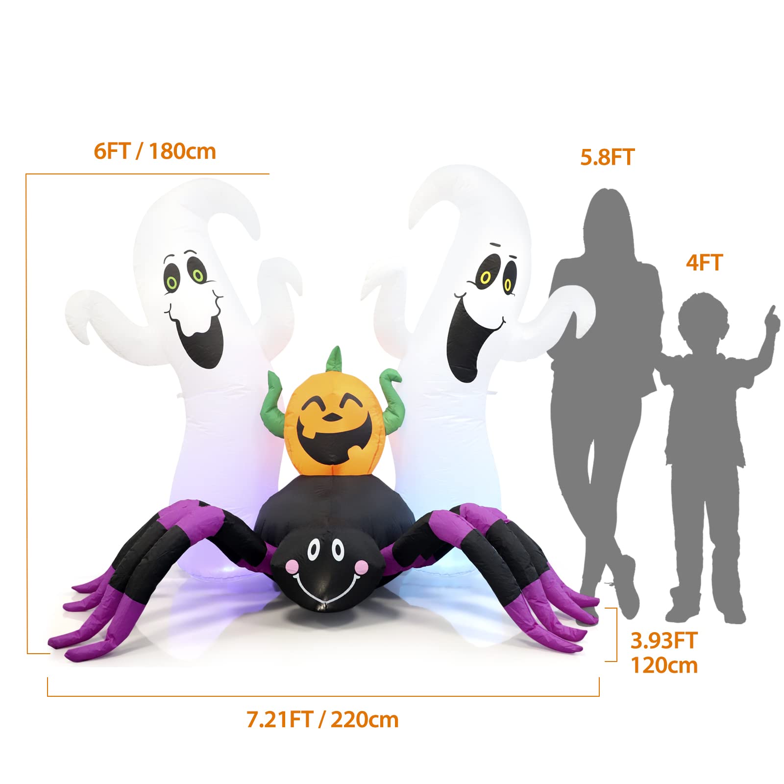 Halloween Inflatable, SHDEJTG 7Ft Pumpkin Ghost Spider Inflatable Decoration, Blow Up Yard Decoration Clearance with LED Lights