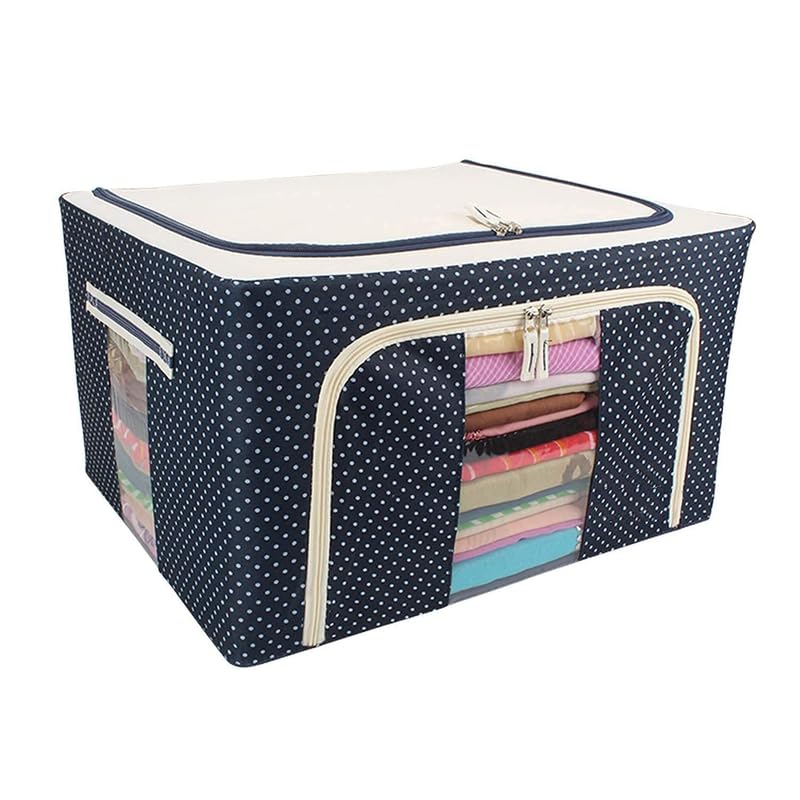 Raptas 66L Storage For Clothes, Steel Frame Double Opening Zipped Storage Organiser Bag With Saree Cover Bags, Under Bed Closet 