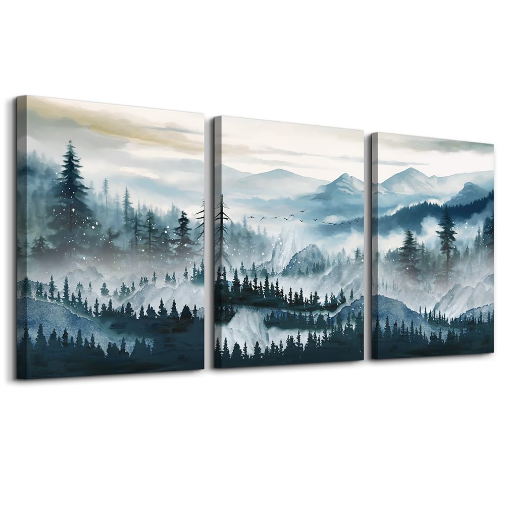 Mhartk66 Large Canvas Wall Art For Living Room Framed Wall Decor For Bedroom Office Decoration Fog Mountain Forest Posters Lands
