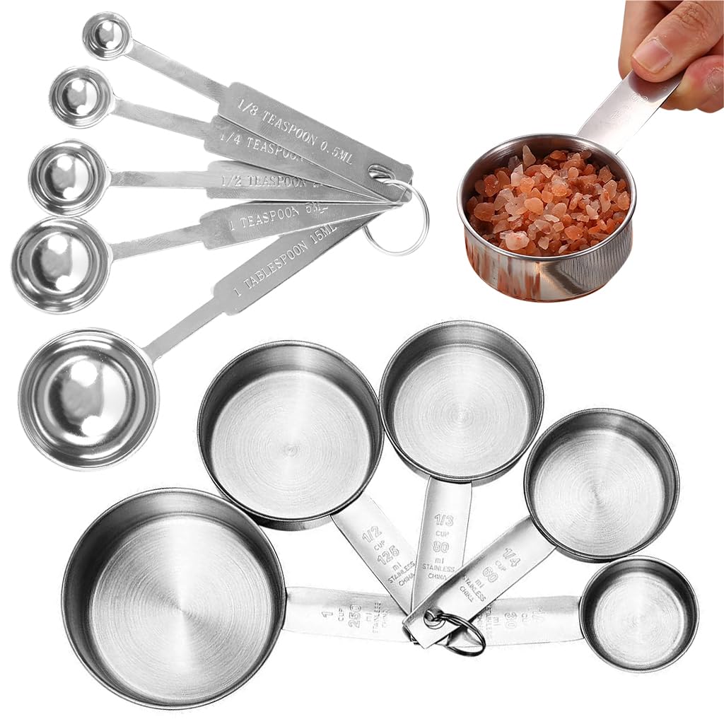 Supvox 10Pcs Measuring Cups and Spoons Set  Stainless Steel Measuring Cup with Scales of 2 Units, Dry & Wet Food Measuring Cup 