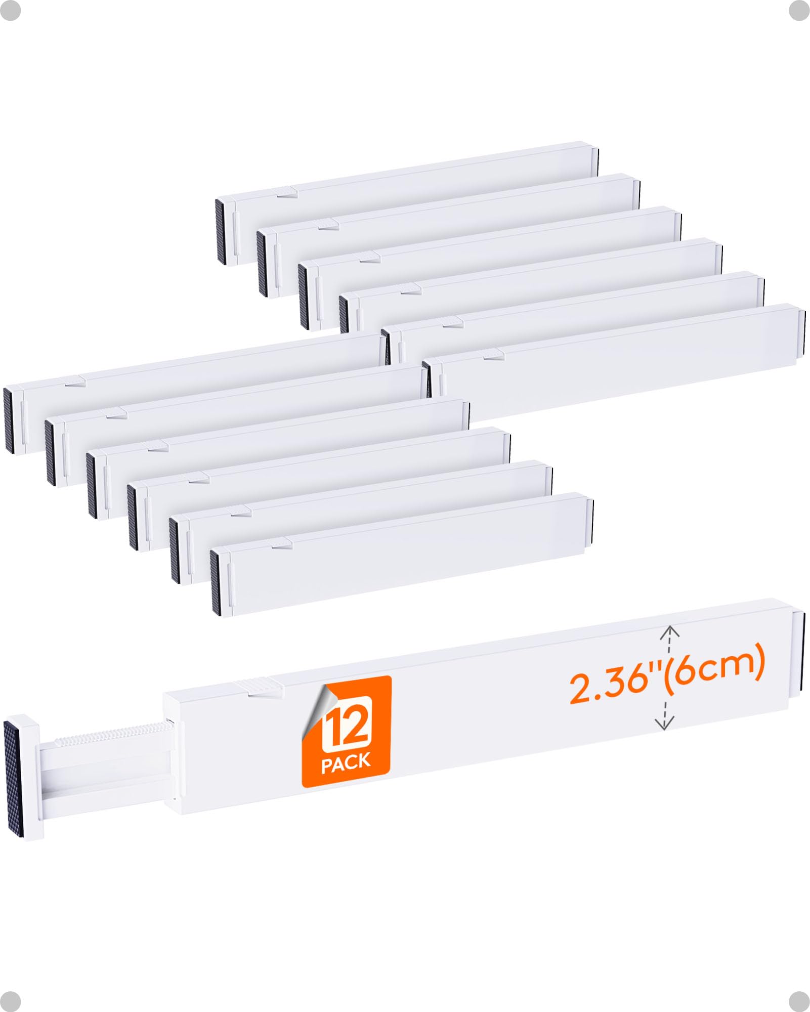 Lifewit 12 Pack Kitchen Drawer Dividers 2.36'' High, 16''-22'' Adjustable Drawer Organizer for Utensils/Clothes/Makeup, Plastic