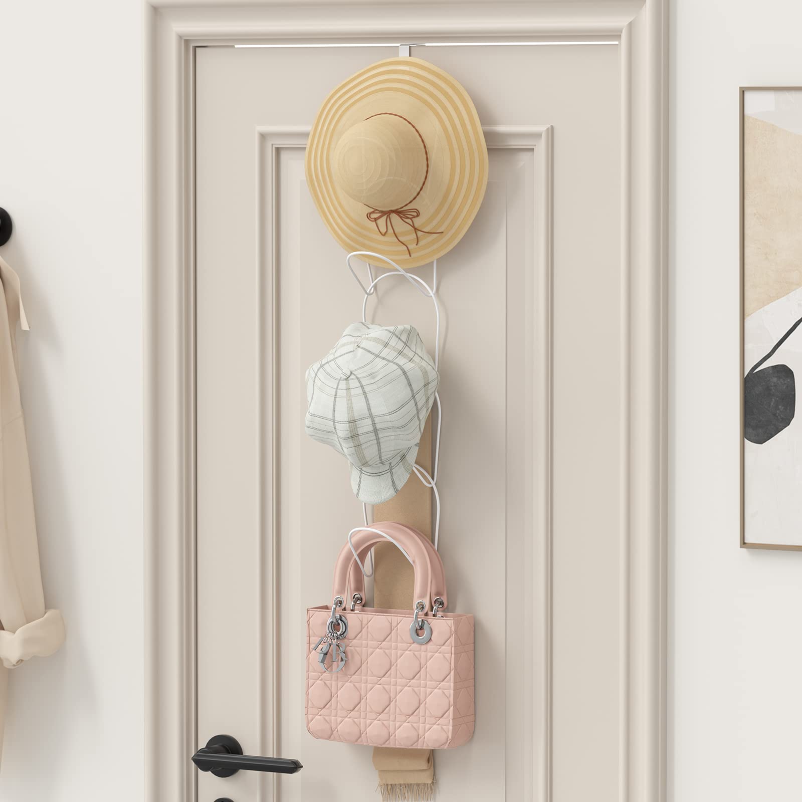 LINFIDITE 10 Pack Hat Rack Hanger Holder Organizer Closet Hanging Baseball Cap Display Storage Rack for Scarves Handbags Towels Clothes Ties Over Door Wall Mounted w Hanging Hook White