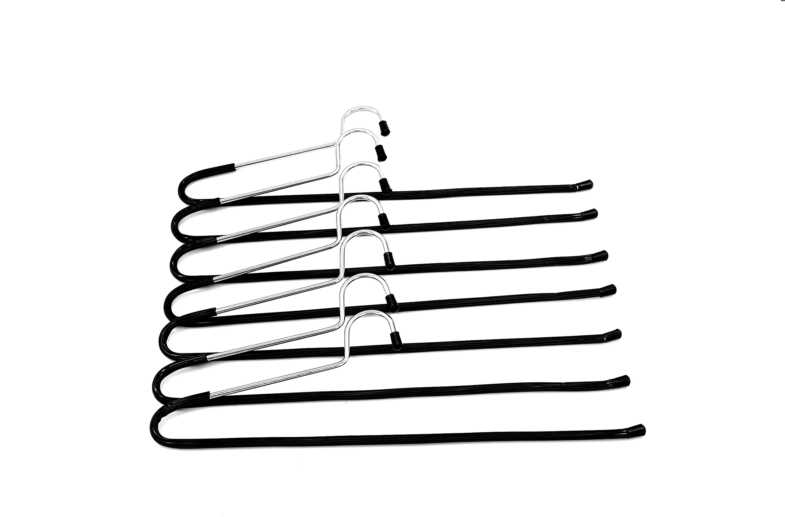 Amenshree 12 Steel Saree Hangers For Wardrobe - Black Anti-Slip Pvc Pants And Sarees Pack - Iron