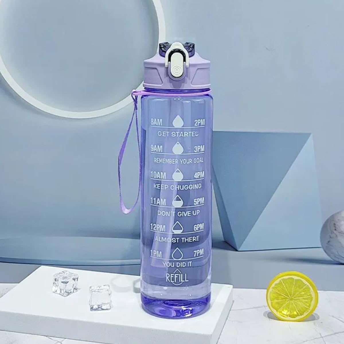 Motivational Water Bottle With Time Markers | Bpa-Free Leakproof Drinking Bottle With Straw & Carry Strap | Reusable Fitness & O
