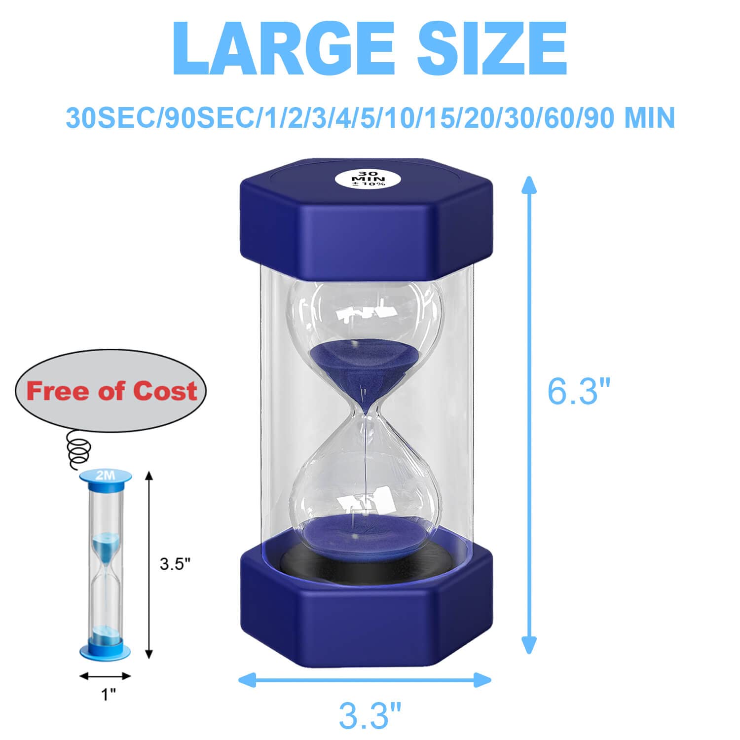 Suliao Hourglass 90 Minute Sand Timer For Kids, Large 6.3 Inch Unbreakable Sand Clock, Blue Plastic Sand Watch 90 Min, Colorful