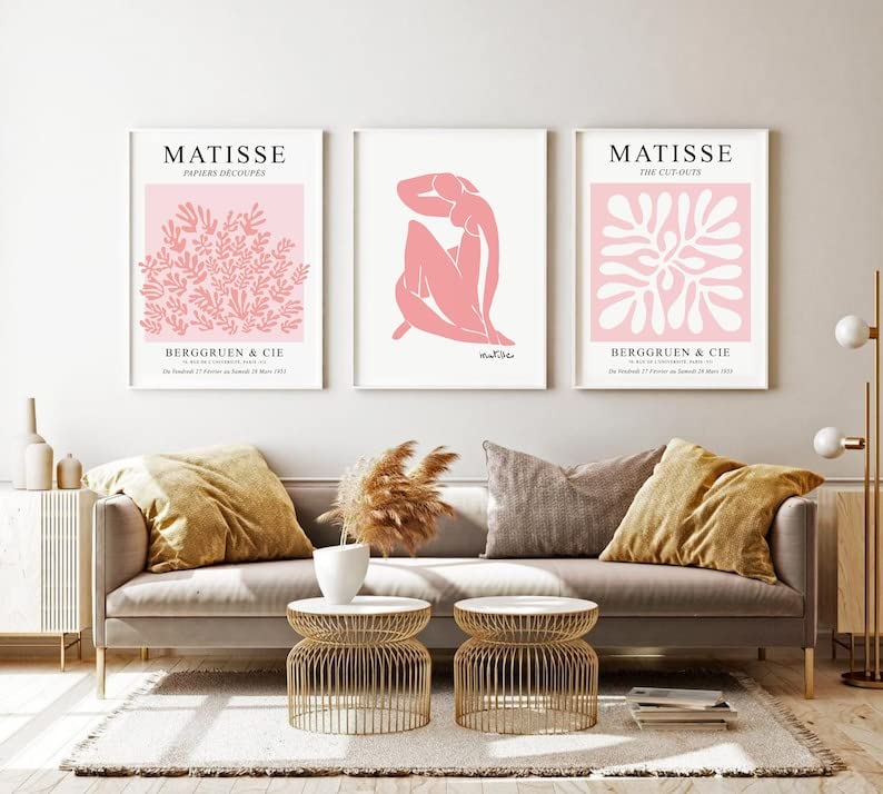 Hesendot Matisse Art Wall D  Cor Set Of 3,Unframed Blush & Salmon Pink Wall Art,Truly Quality Canvas Prints For 12X16In,Art Post
