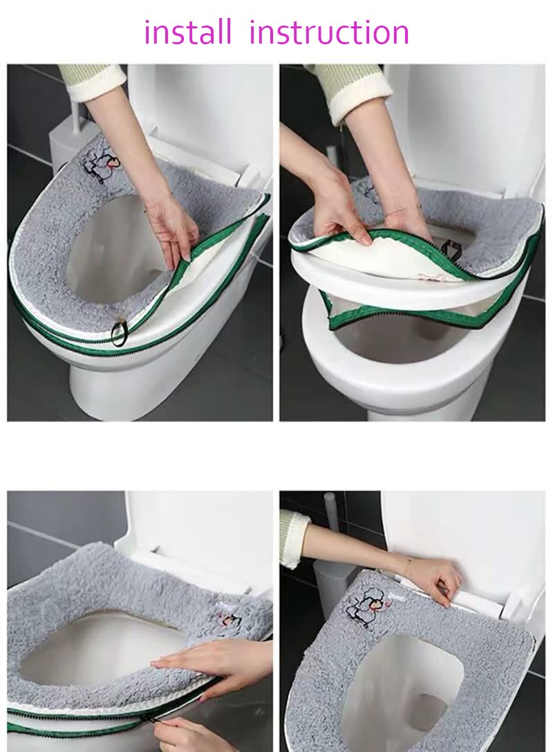 Warm Plush Washable Thicken Toilet Seat Cover Pads Mat With Handle And Zipper