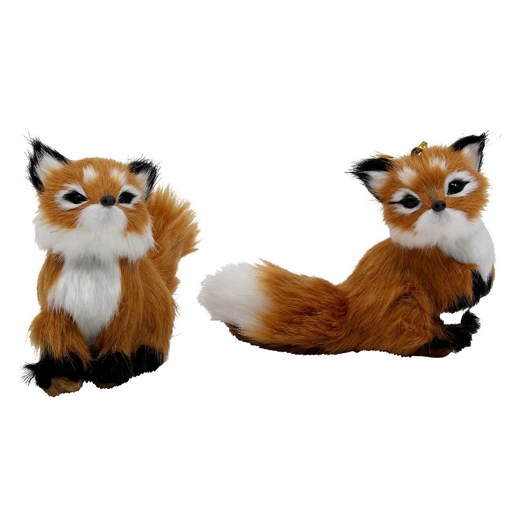 Kurt S. Adler Kurt Adler 4.5-Inch Plush Set of 2 Fox Ornaments, Brown, 2 Piece