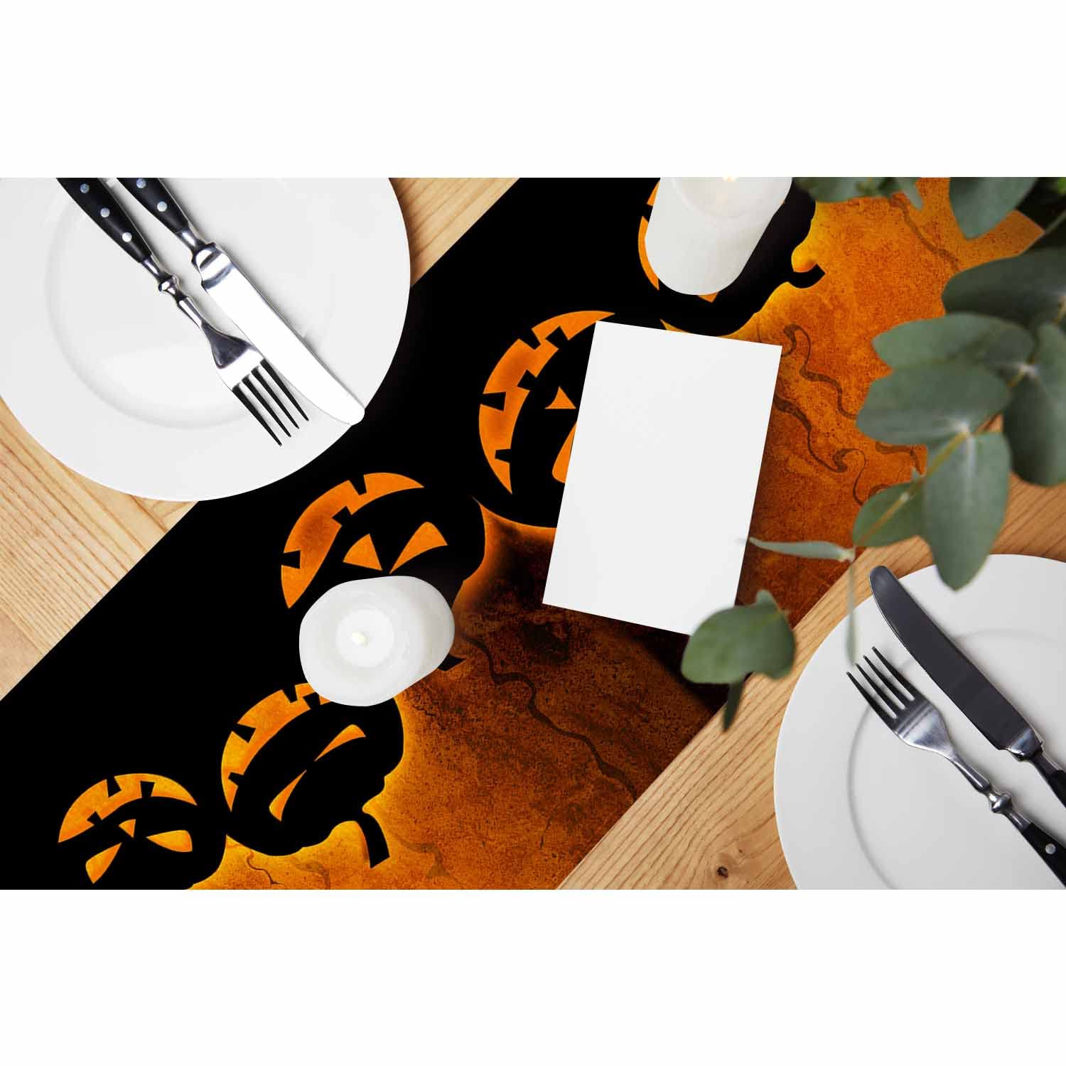 Hosnye Table Runner Halloween Evil Pumpkin,Cotton Linen Table Runner Decoration For Kitchen Family Dinner Table Holiday Party Fa