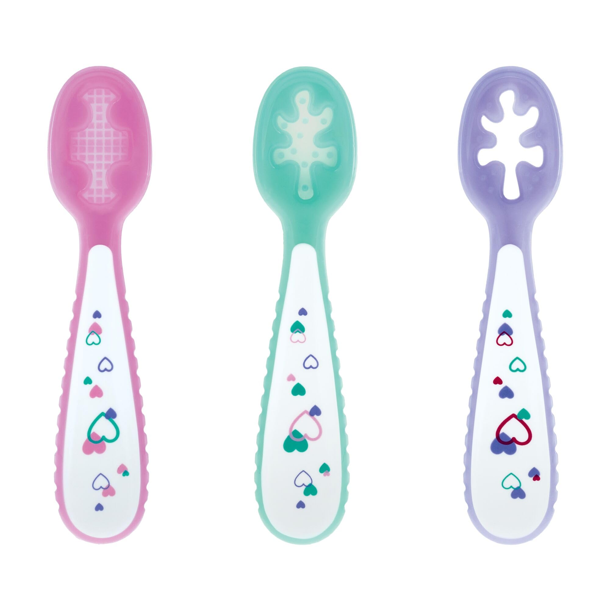 Nuby Babys First Spoons Set - (3-Pack) Feeding Utensils for Babies - 6+ Months - Hearts