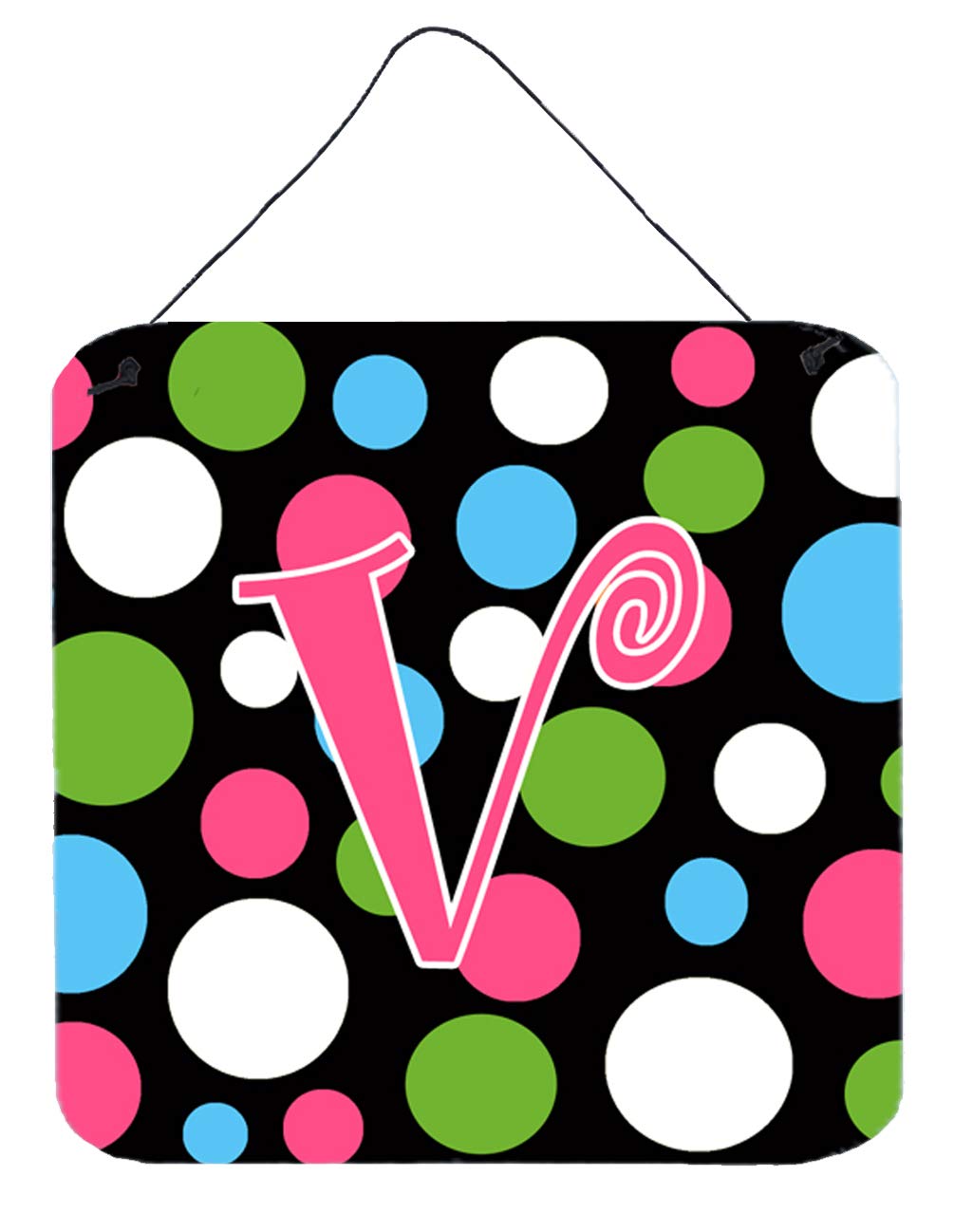 Caroline's Treasures CJ1038-VDS66 Letter V Initial Monogram - Polkadots and Pink Wall or Door Hanging Prints Aluminum Metal Sign