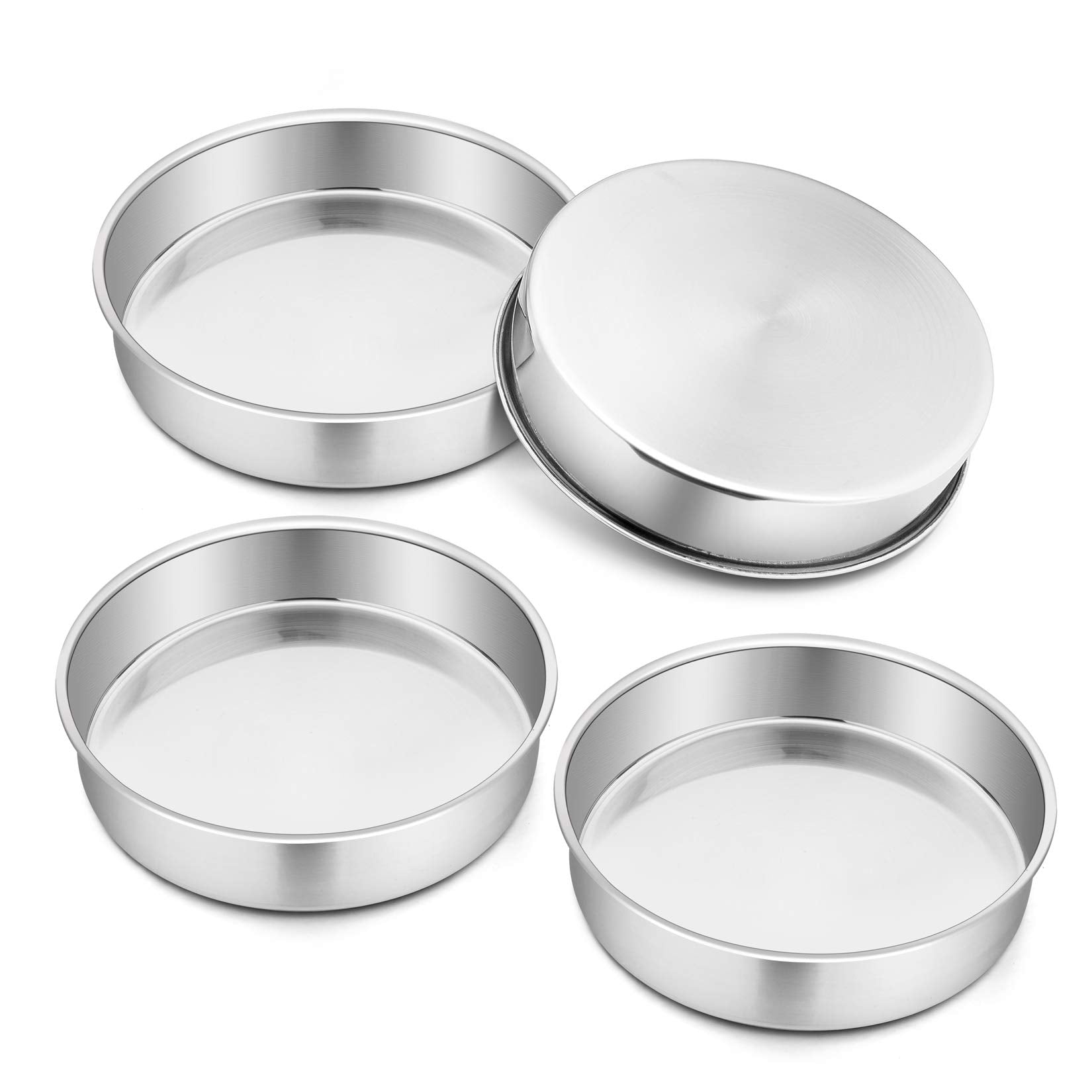 P&P CHEF Cake Pan Set of 4, Stainless Steel Baking Round Cake Pans Tins Bakeware for Birthday Wedding, Leak-proof & Easy Clean, 