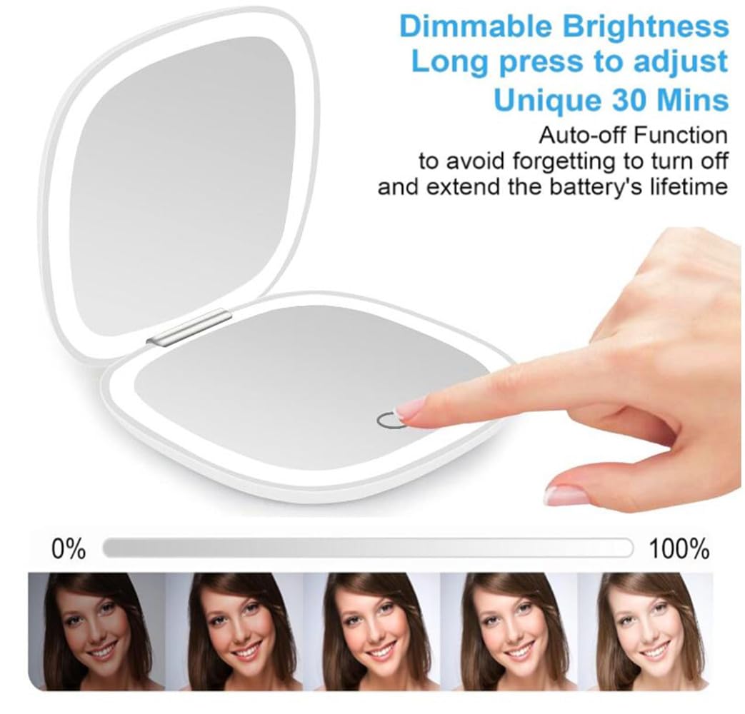 Mpowtech Led Compact Mirror With Light - 3.9 Inches Lighted Travel Makeup Mirror With 1X/10X Magnifying Double Sided Dimmable Us