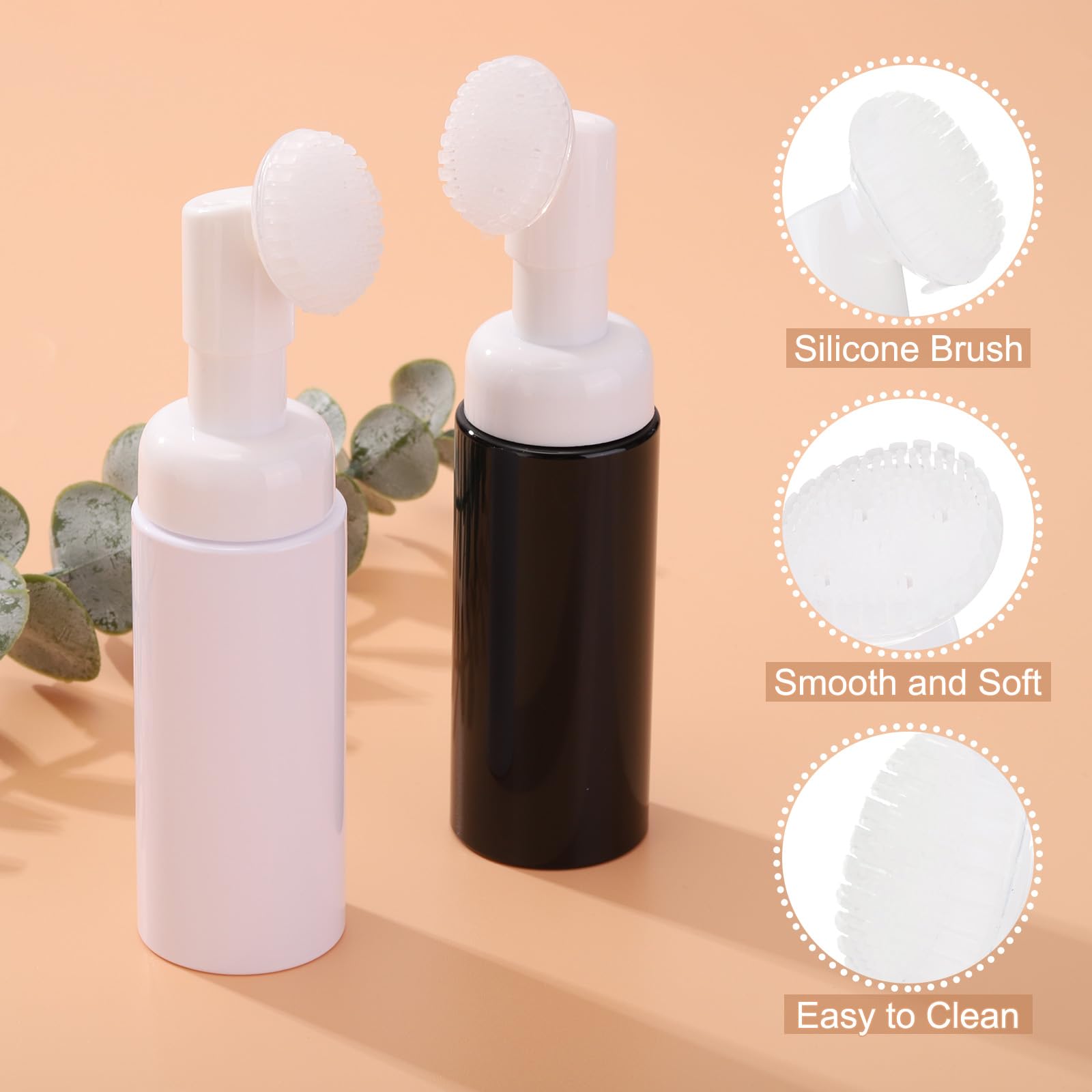 Uxcell 4Pcs Empty Foaming Soap Dispenser, 2Oz / 60Ml Facial Cleanser Foam Bottle With Brush For Hand Soap, Shampoo, Shower Gel,