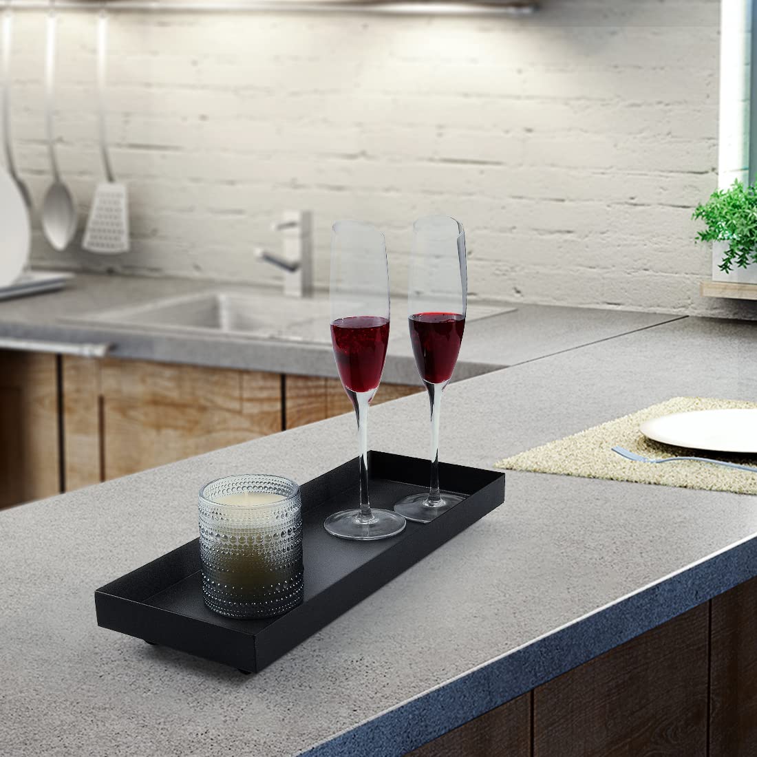 Aglary Rectangle Black Matte Metal Tray, Suit For Candle Holder, Vanity Decor Projects, Bathroom Toilet Tank Tray, Perfume Or Je