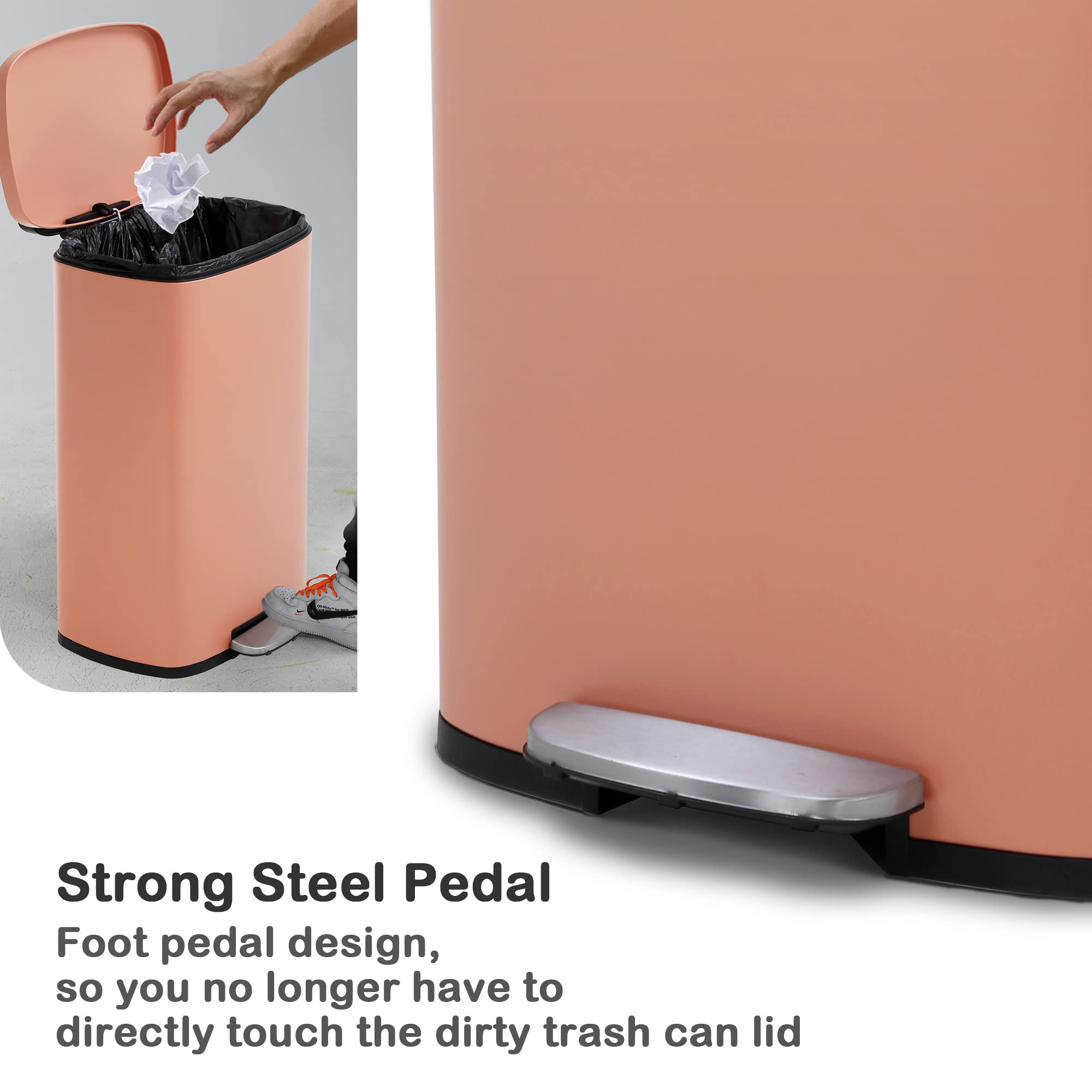 50 Liter / 13 Gallon Kitchen Trash Can With Lid, Stainless Steel Trash Can With Foot Pedal And Plastic Inner Bucket, Fingerprint