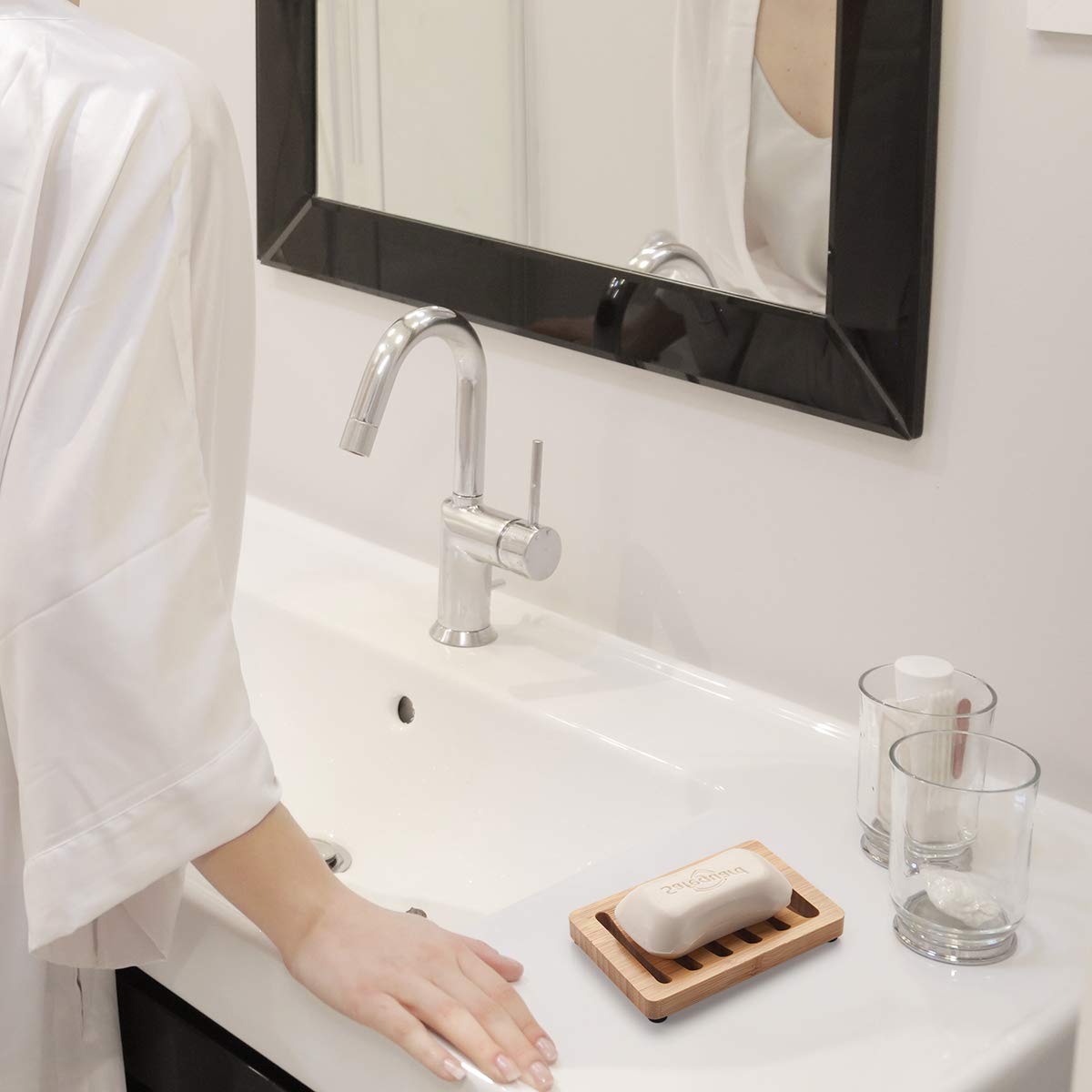 Amazerbath Bamboo Soap Dish, Wooden Soap Holder , 2 Pack Soap Dishes For Bar Soap, Wooden Soap Tray, Kitchen Soap Tray Self Drai