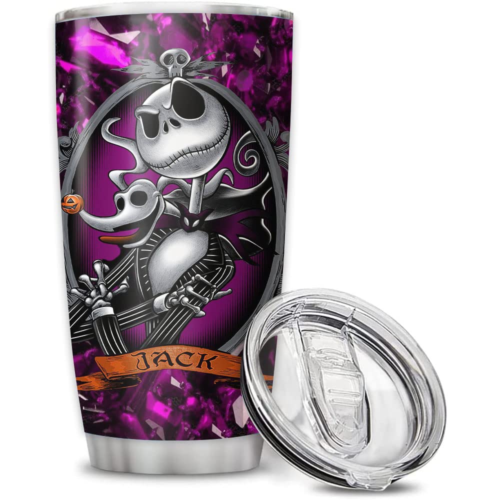 So Many Pets Personalized Jack Nightmare Characters Halloween Tumbler With Lid, Halloween Gifts Before Christmas Movie Stainless