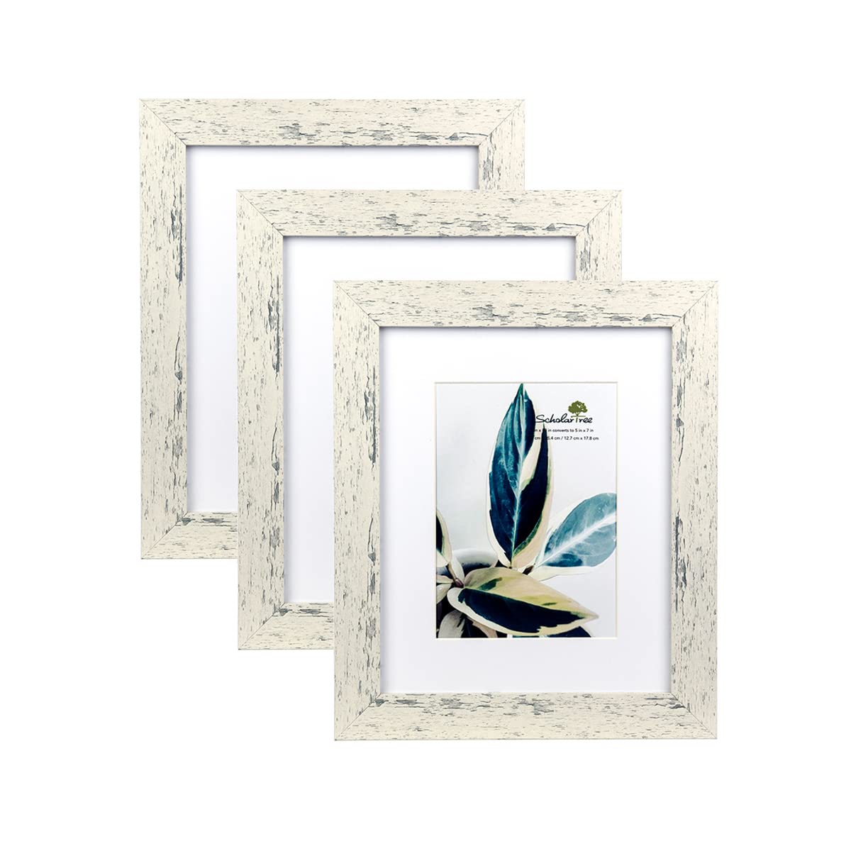Scholartree Rustic White Picture Frame set of 3,Display 8x10 without Mat or 5x7 with Mat Wall Gallery Photo Frames