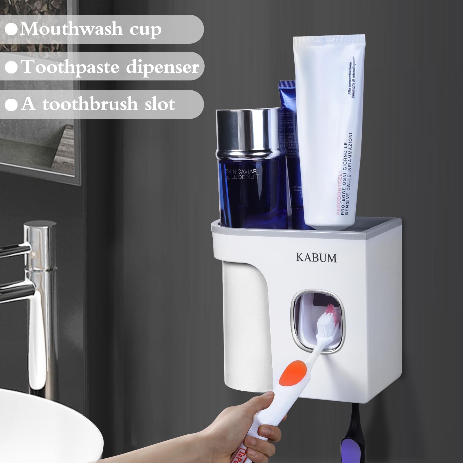 Kabum Toothbrush Holders For Bathrooms Toothpaste Dispenser - Cup Automatic Toothpaste Squeezer Wall Mounted, Toothbrush And Too