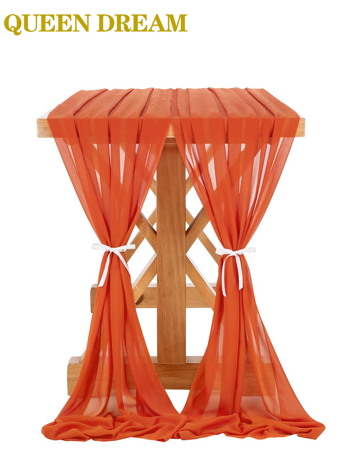 Queendream Sheer Table Runner 10Ft Rustic Burnt Orange Chiffon Linens Bridal Boho Wedding Party Table Decorations