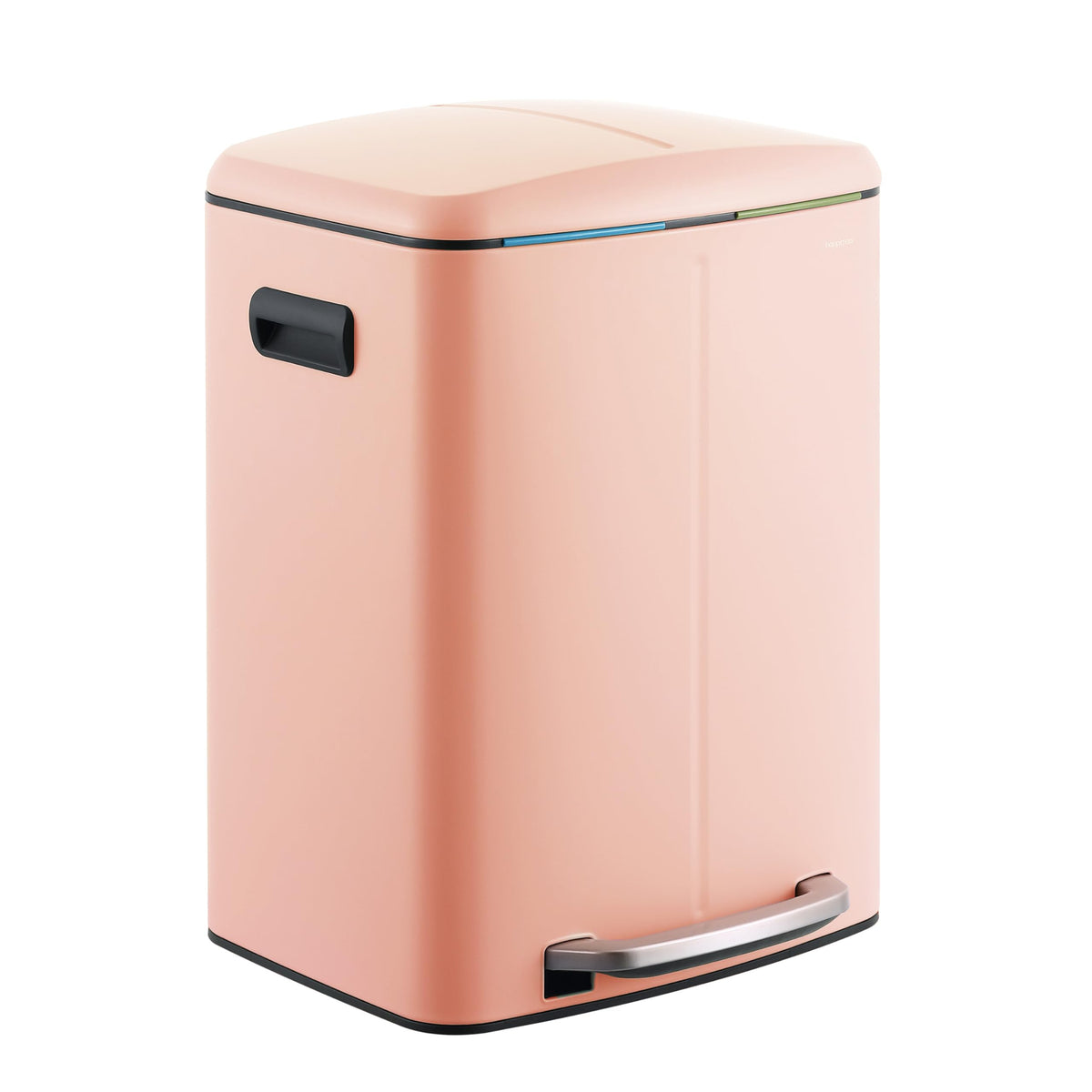 Happimess Hpm1005G Marco Rectangular 10.6-Gallon Double Bucket Trash Can With Soft-Close Lid, Flamingo Pink, Fingerprint Resista