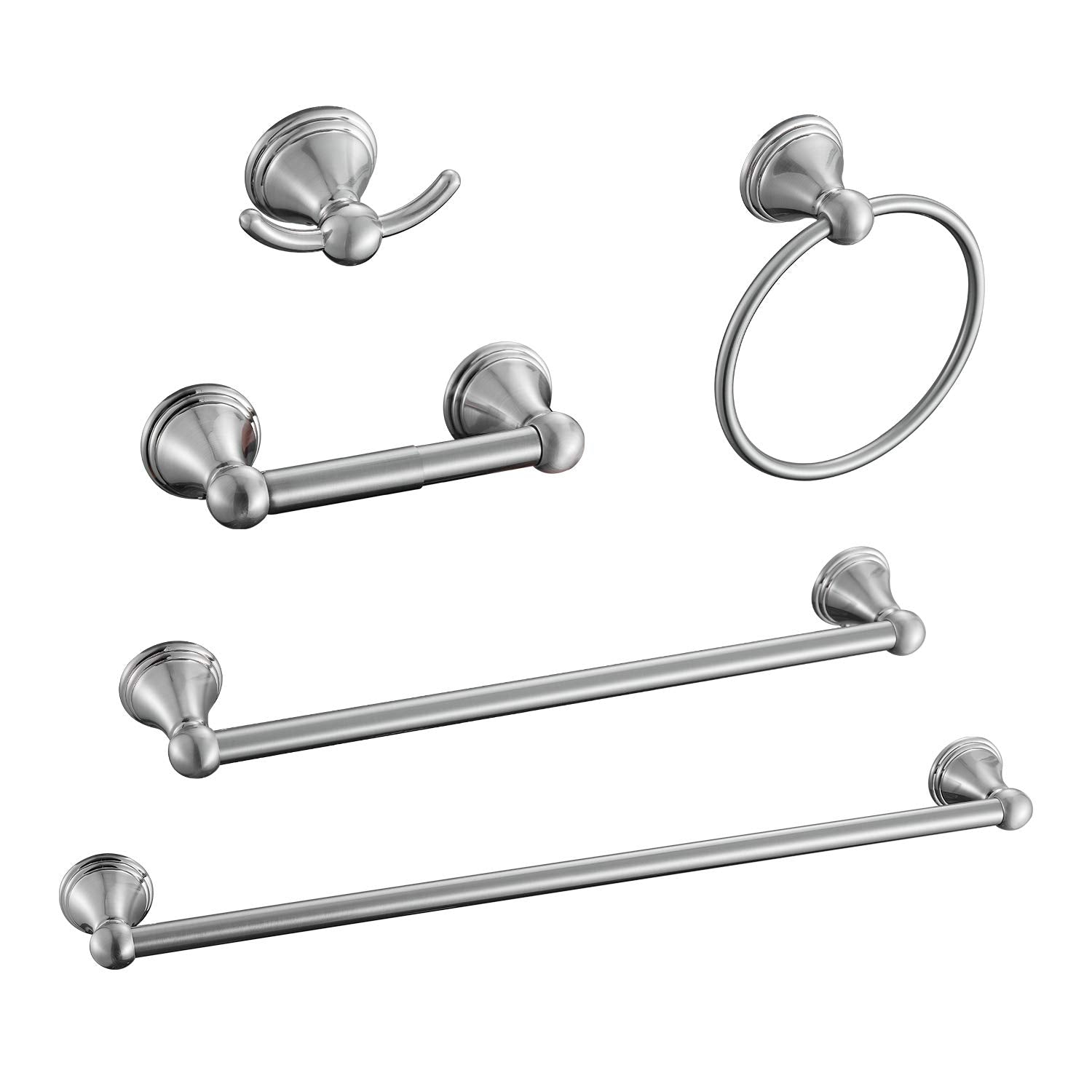 Sagetta Nickel Bathroom Hardware Set, 5-Piece Bath Accessories Set Wall Mount Includes 20 In Towel Bar, 15.35 In Towel Bar, Towe