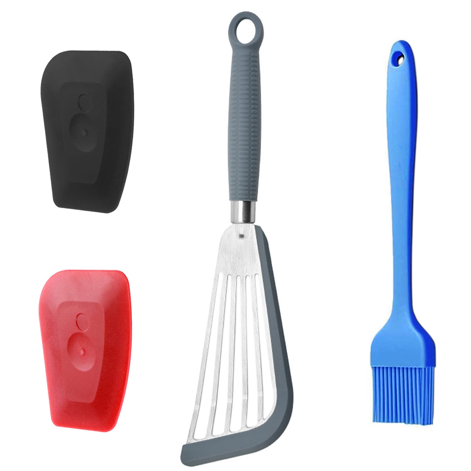 Ihuixinhe Fish Spatula,2Pcs Pan Scrapers And Silicone Brush Set For Cast Iron Skillets, Nonstick Cookware