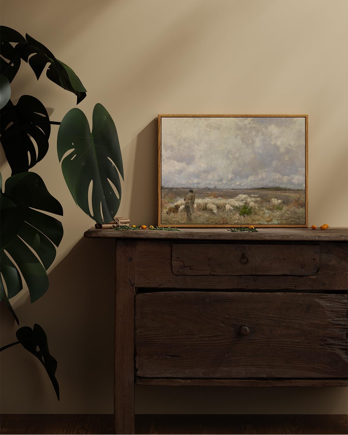 Arpeotcy Vintage Framed Sheep Wall Art Decor, Bedroom Kitchen Country Farmhouse Paintings Wall Decor, Canvas Prints Art, Christi