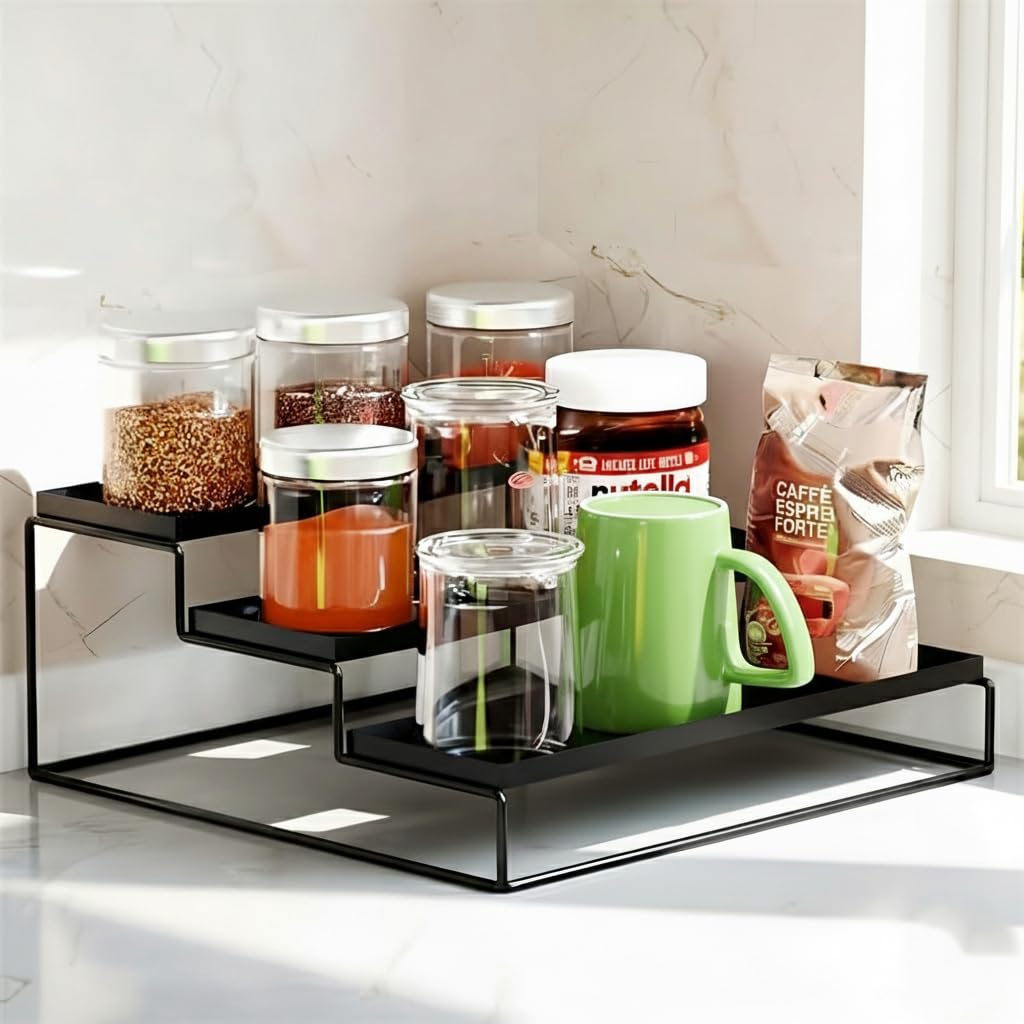 Homify 3Tier Kitchen Organizer  Spice Rack, Utensil Holder & Countertop Storage (Black) (31X29X12 Cm)