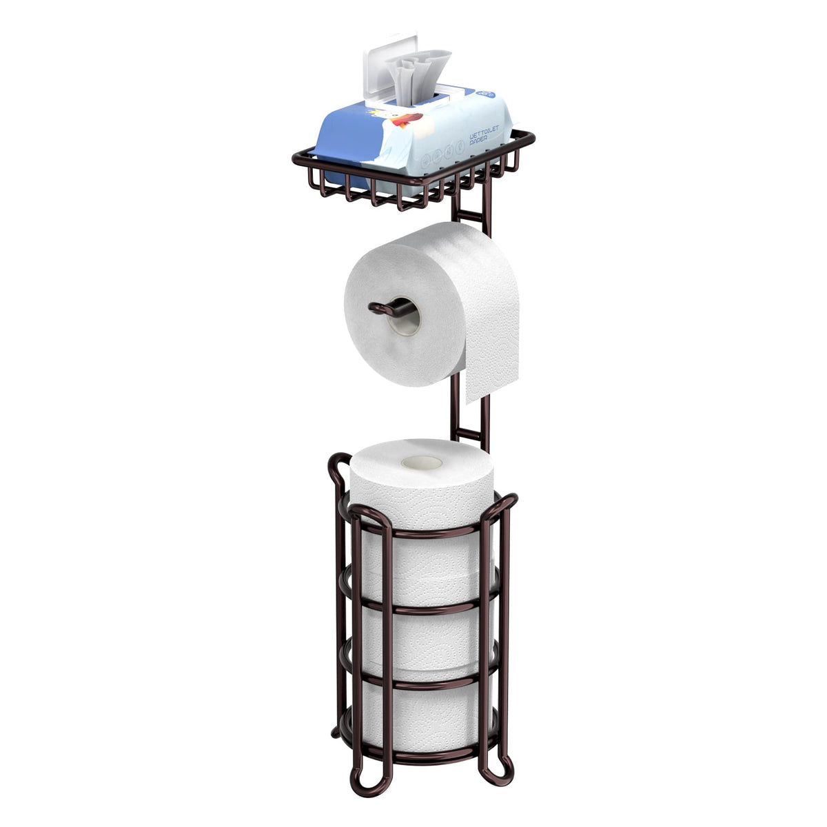 Toilet Paper Holder Stand Tissue Paper Roll Dispenser With Shelf For Bathroom Storage Holds Reserve Mega Rolls-Bronze