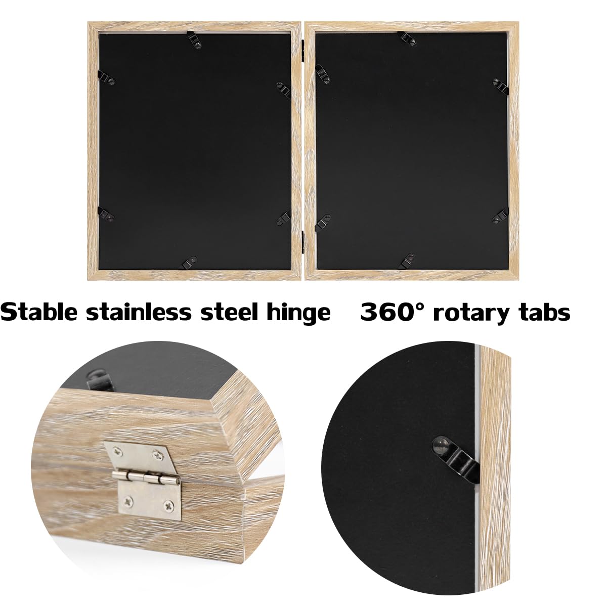 8x10 Picture Frames Double Hinged MDF Wood Wood Grain Shadow Box with Glass Front Stand Vertical on Tabletop